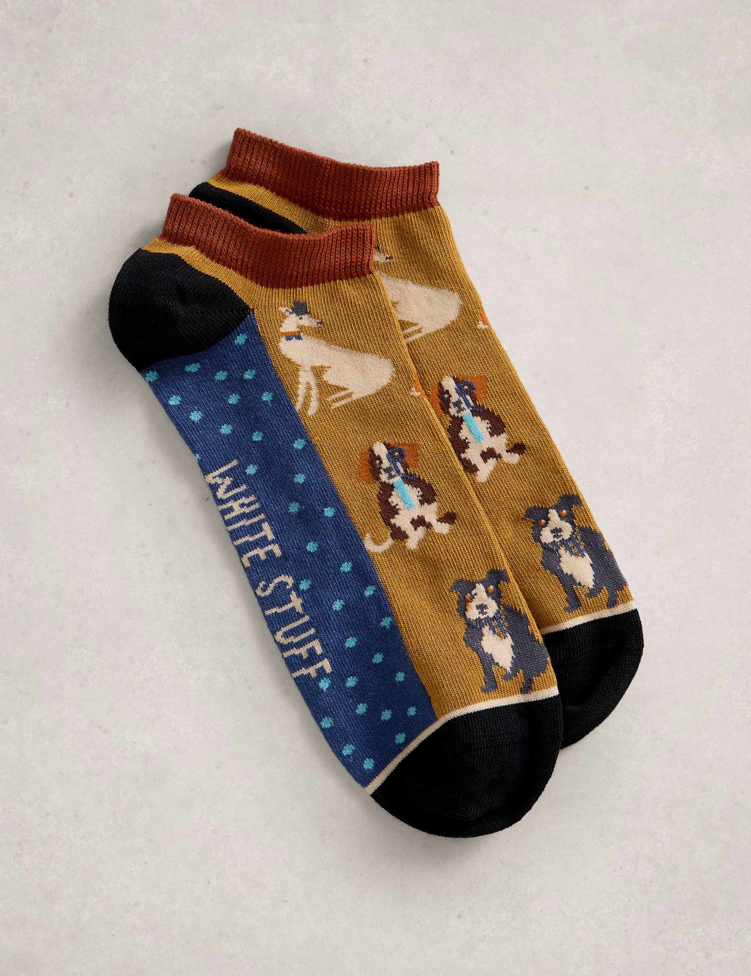 Cotton Rich Dog Pattern Trainer Socks