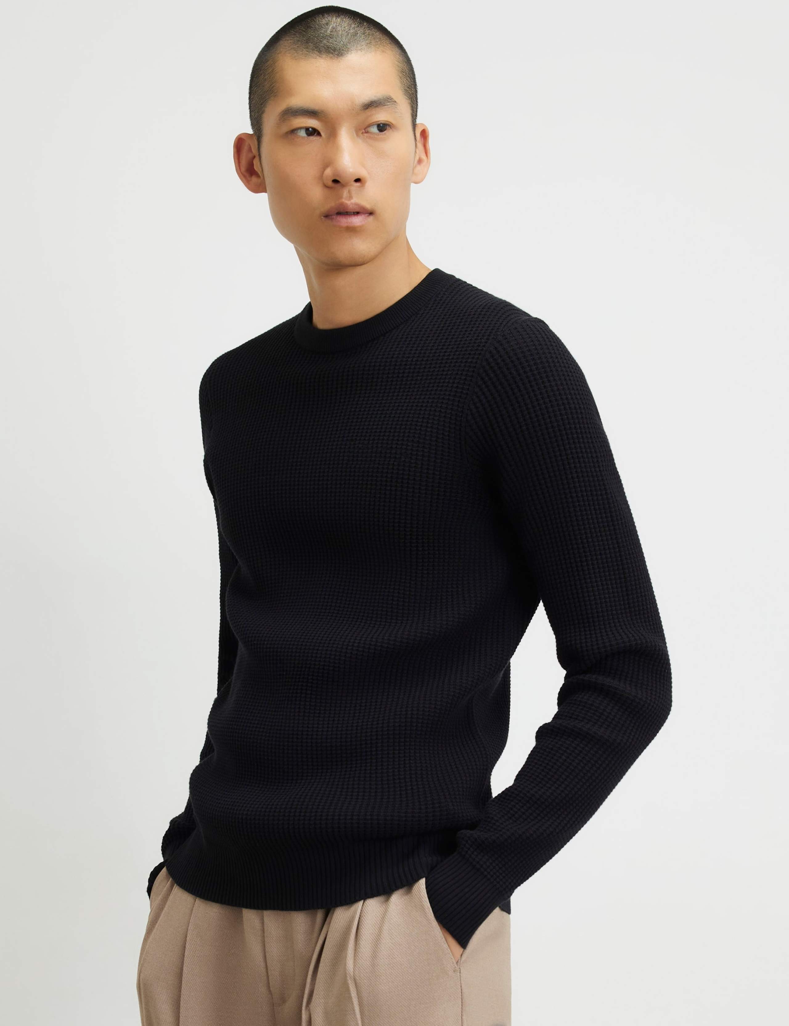 Pure Cotton Waffle Crew Neck Jumper
