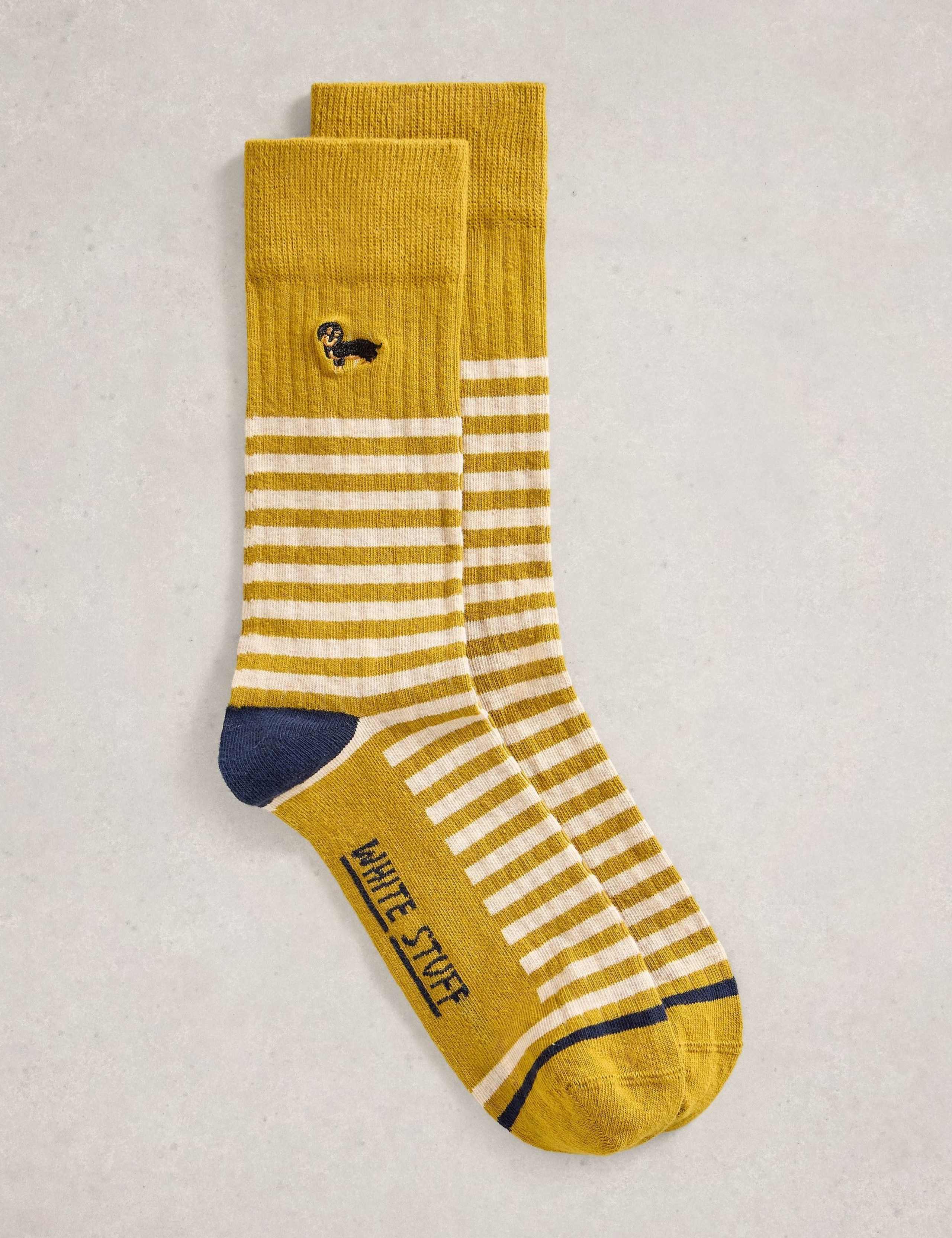 Sausage Dog Embroidered Striped Socks