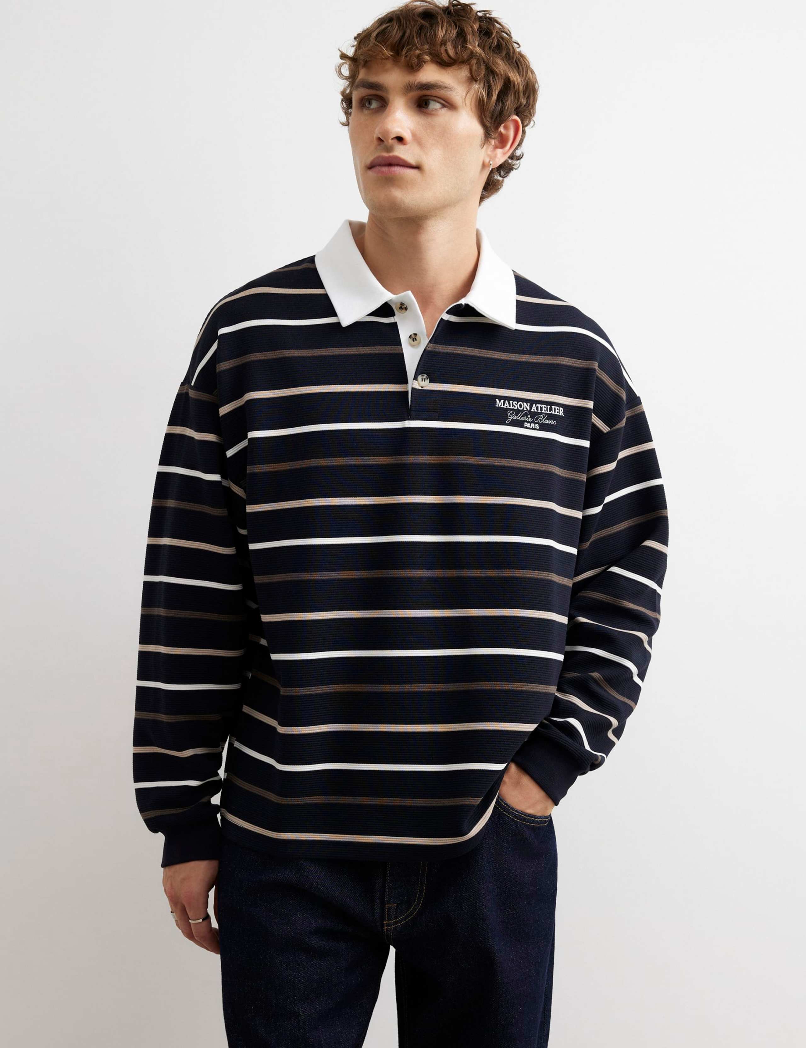 Pure Cotton Striped Long Sleeve Rugby Shirt