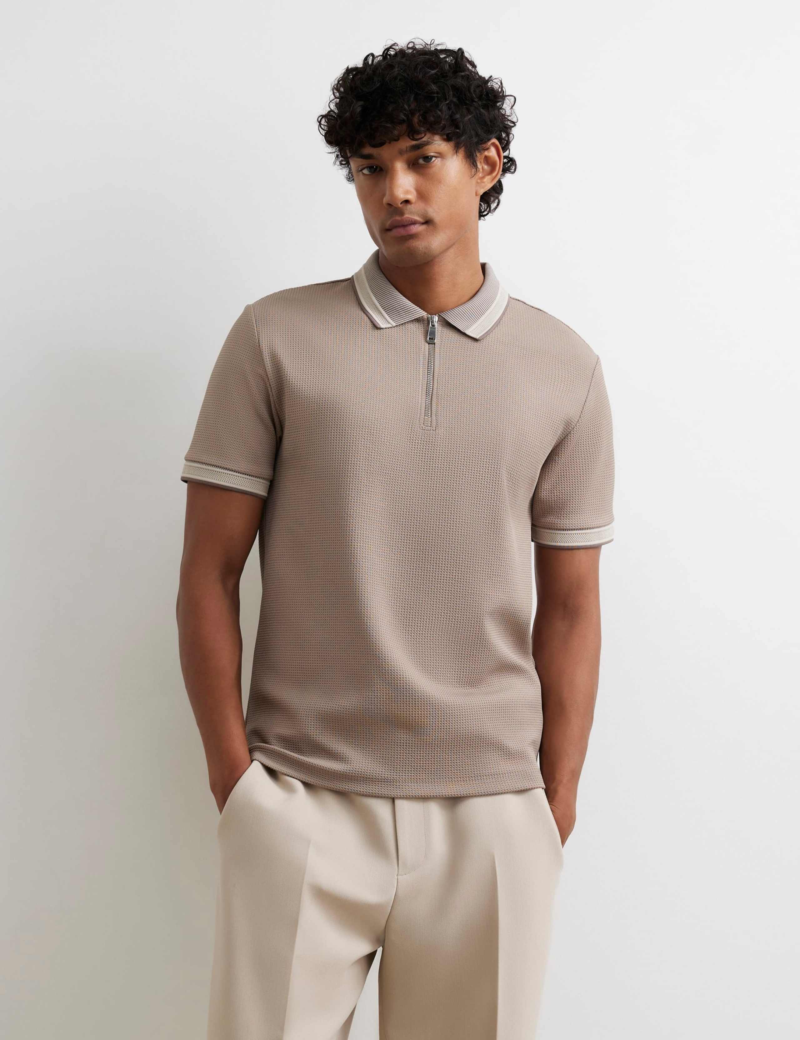 Slim Fit Waffle Zip Polo Shirt