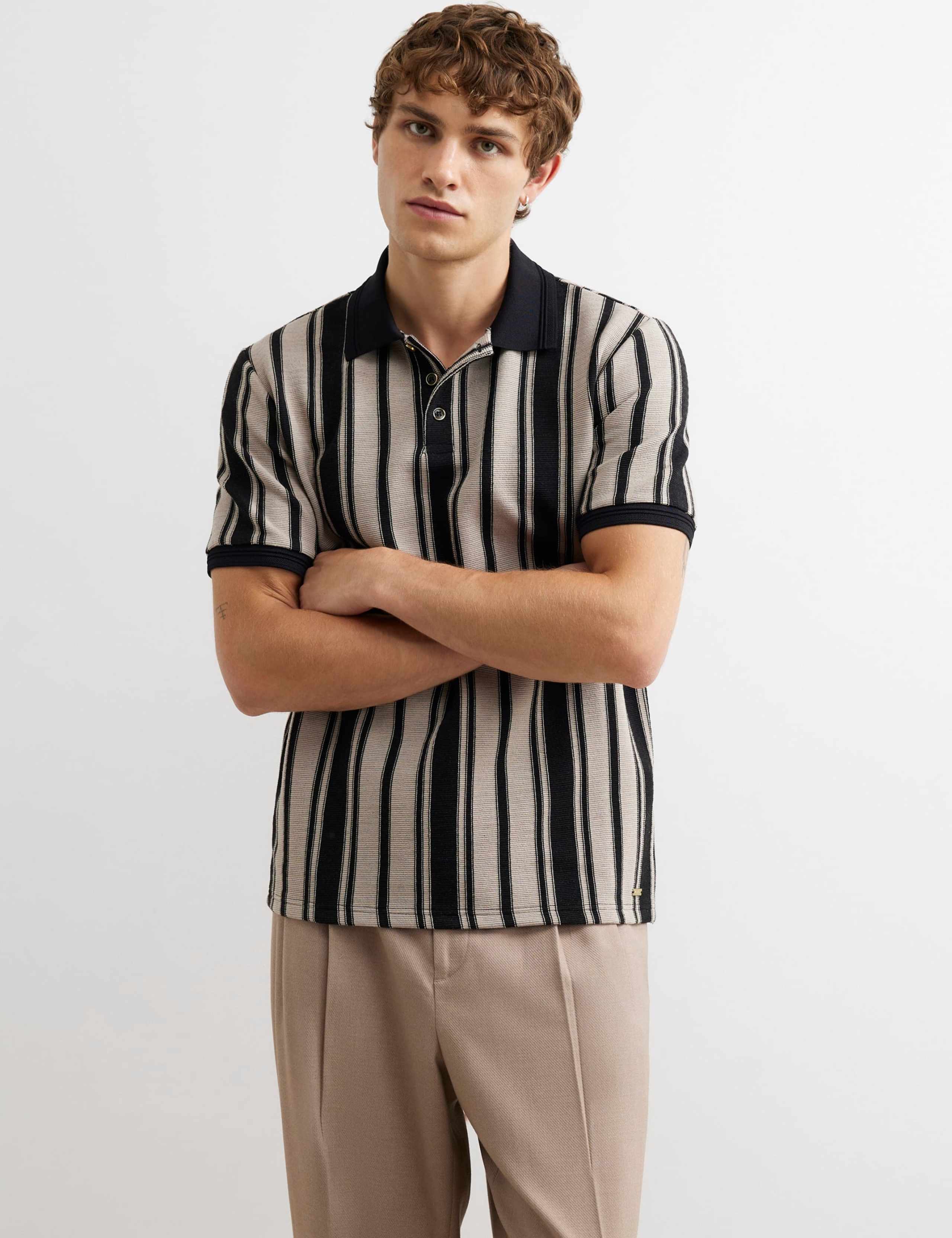 Slim Fit Pure Cotton Striped Short Sleeve Polo Shirt