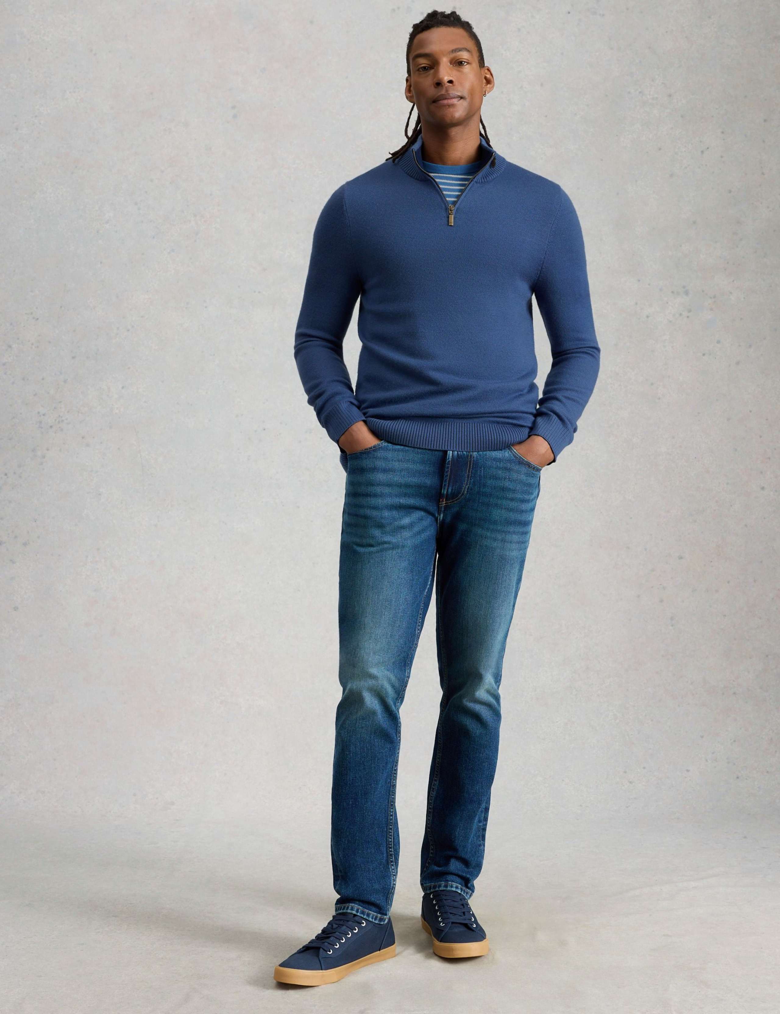 Pure Merino Wool Funnel Neck Half Zip Jumper