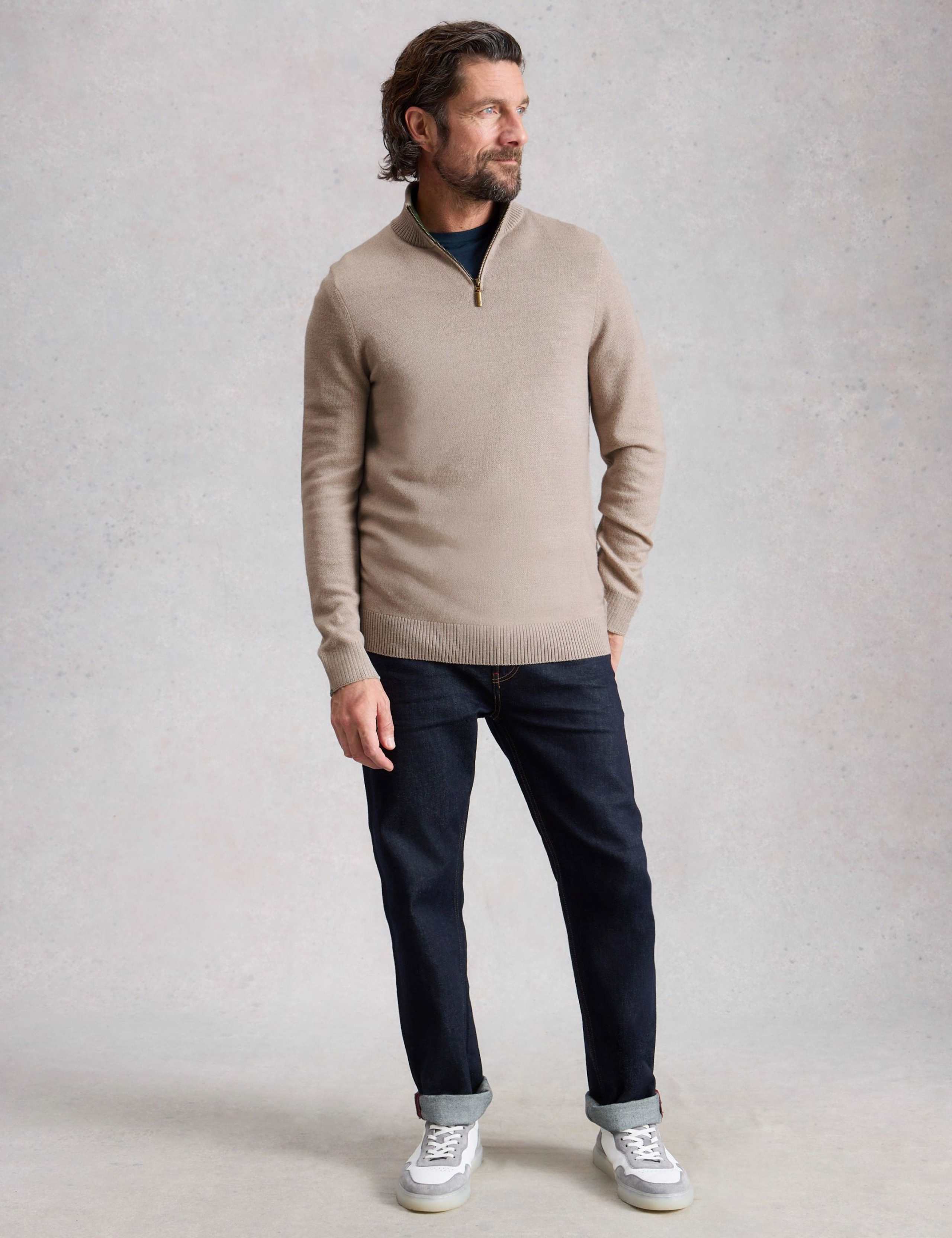 Pure Merino Wool Funnel Neck Half Zip Jumper