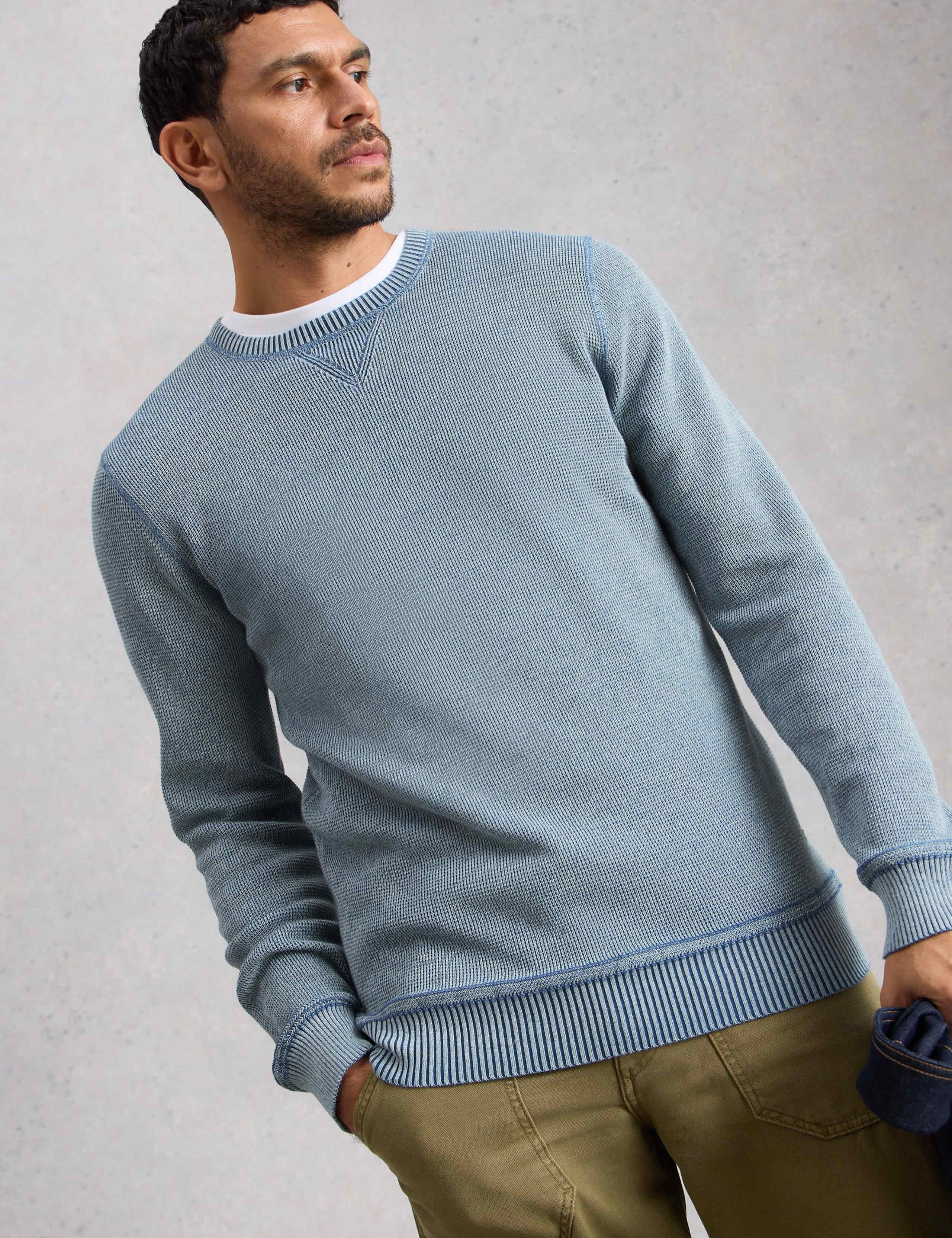 Pure Cotton Textured Crew Neck Jumper