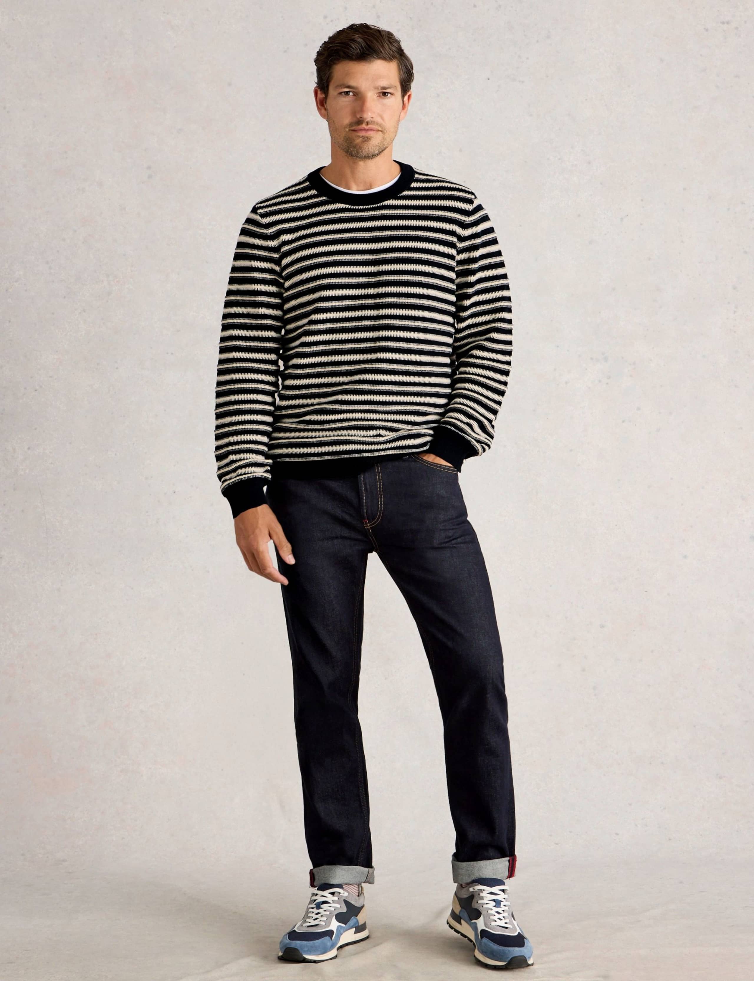 Pure Cotton Striped Crew Neck Jumper