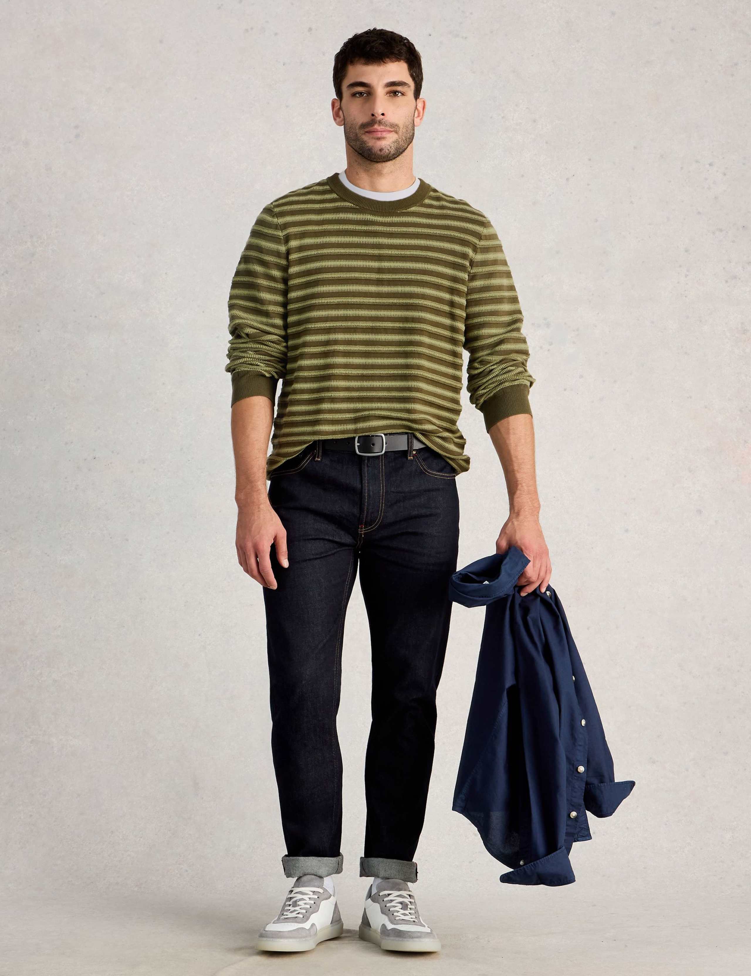 Pure Cotton Striped Crew Neck Jumper
