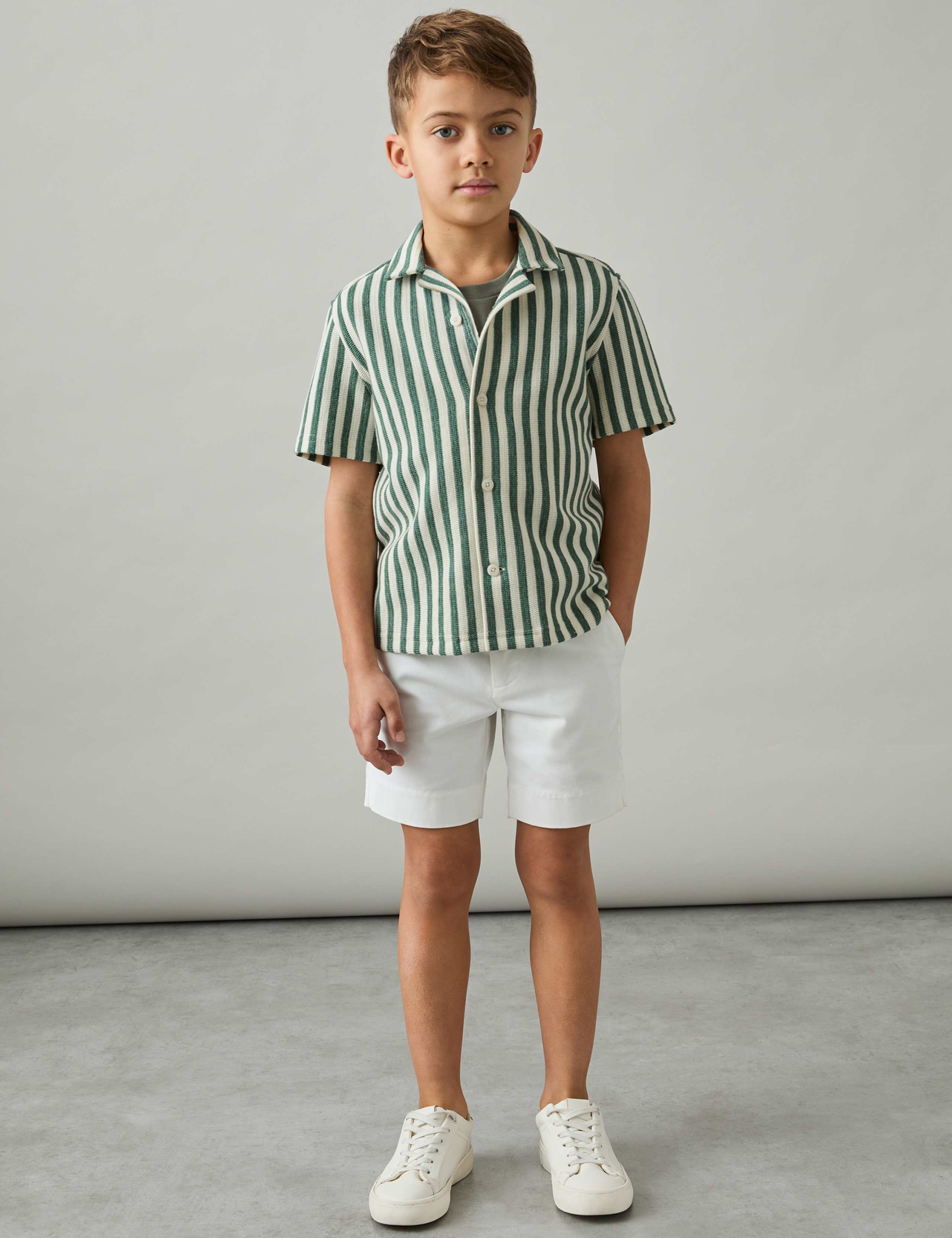 Cotton Rich Striped Knitted Cuban Shirt (3-14 Yrs)