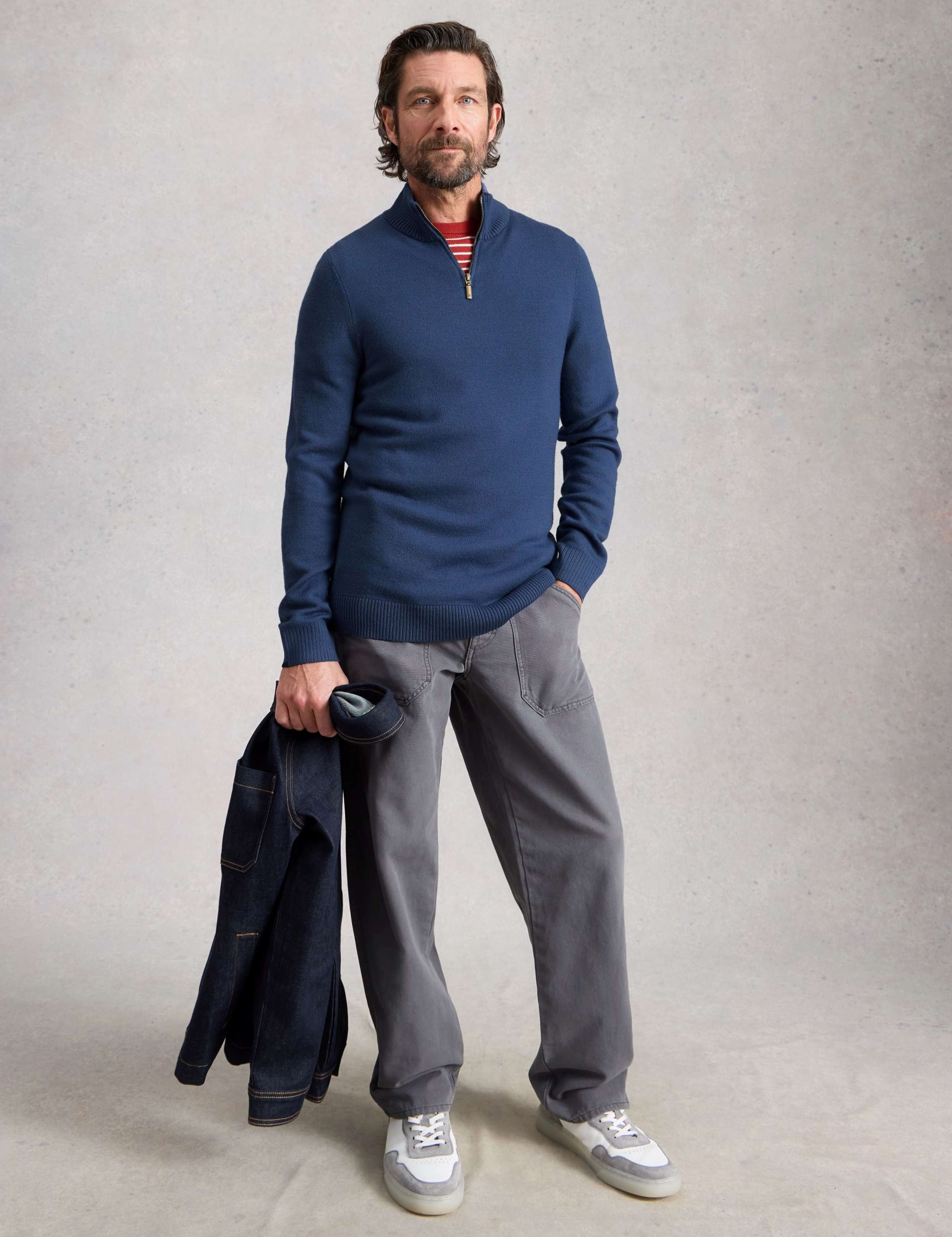 Pure Merino Wool Polo Neck Half Zip Jumper