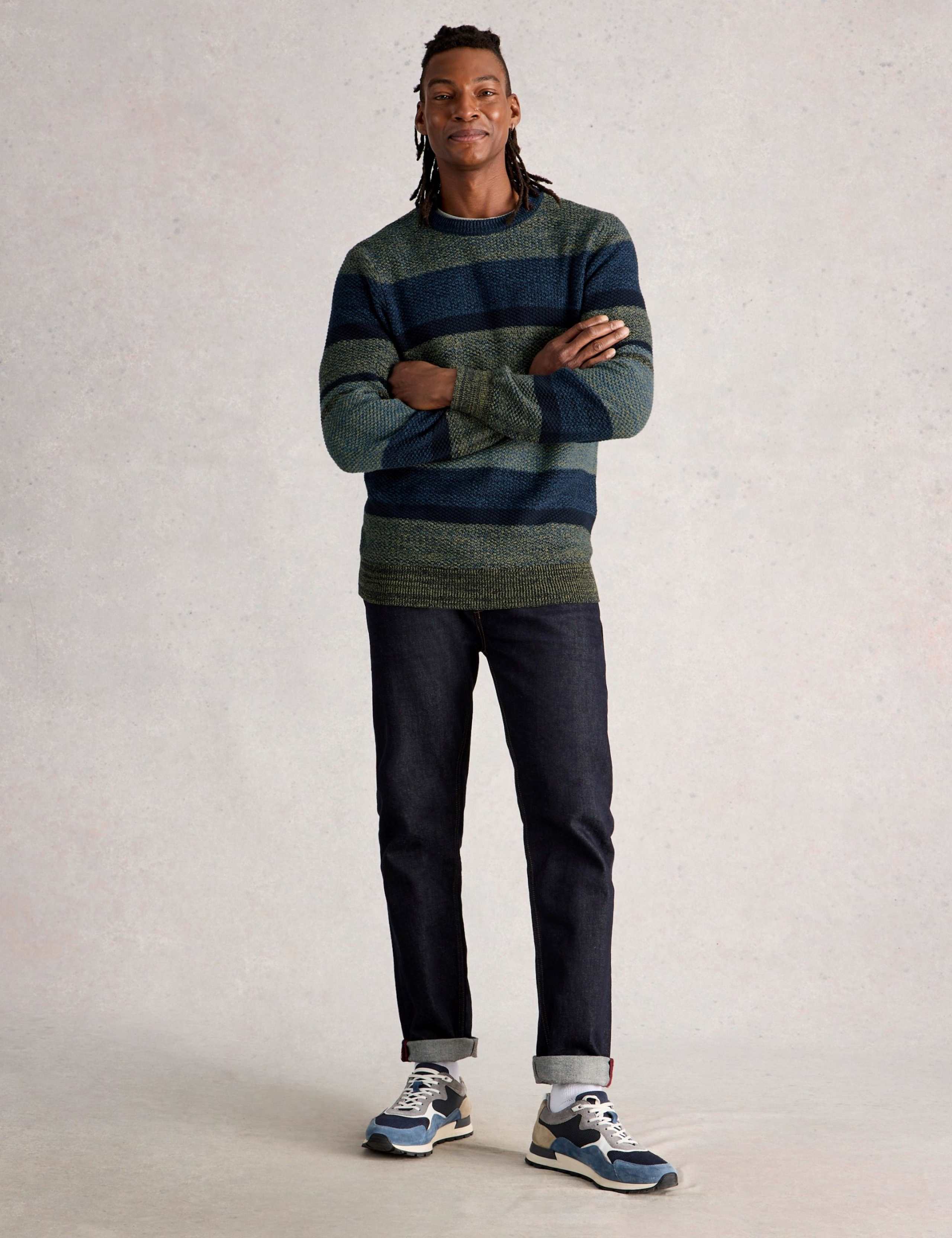 Pure Cotton Colour Block Crew Neck Jumper