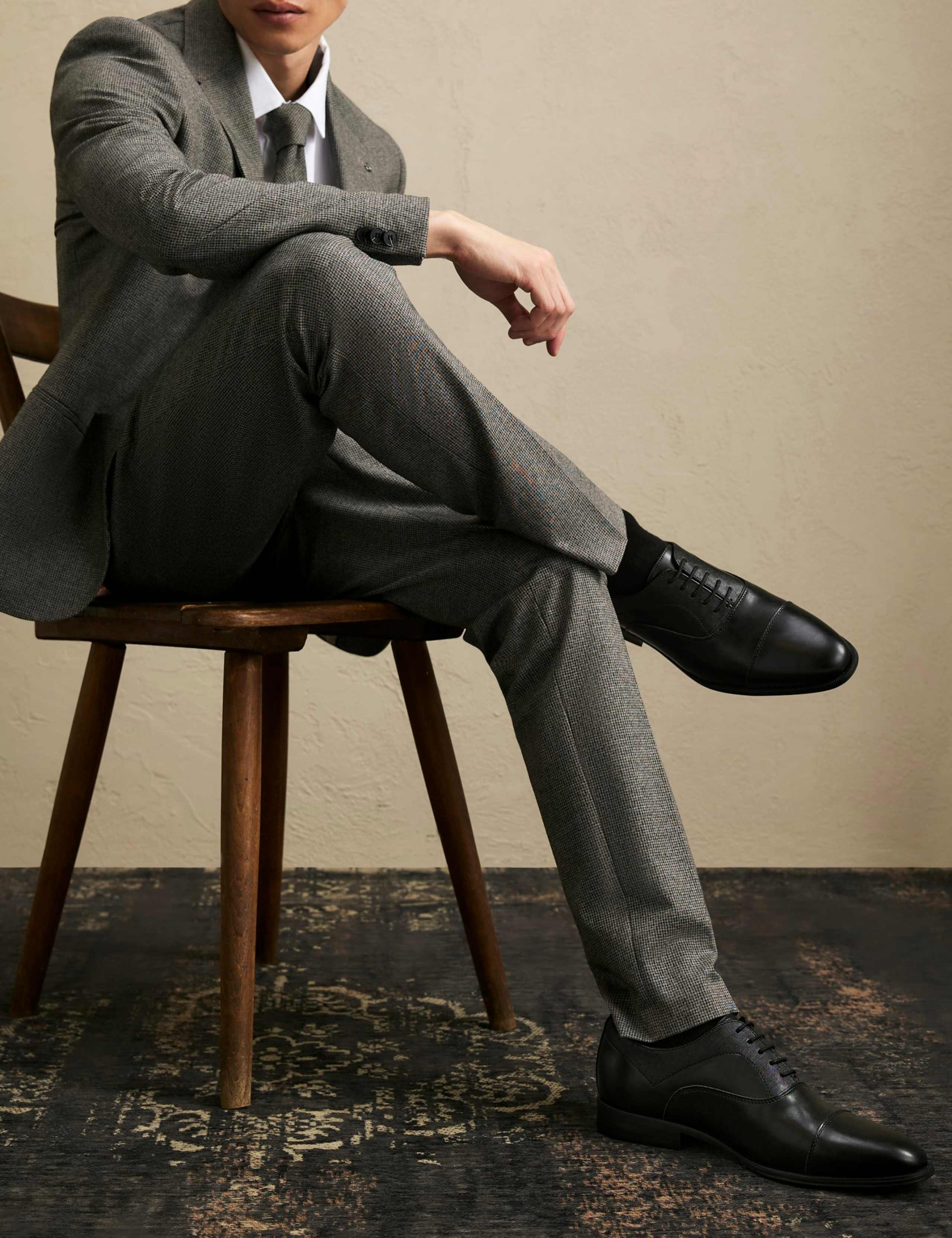 Faux Leather Textured Lace Up Derby Shoes
