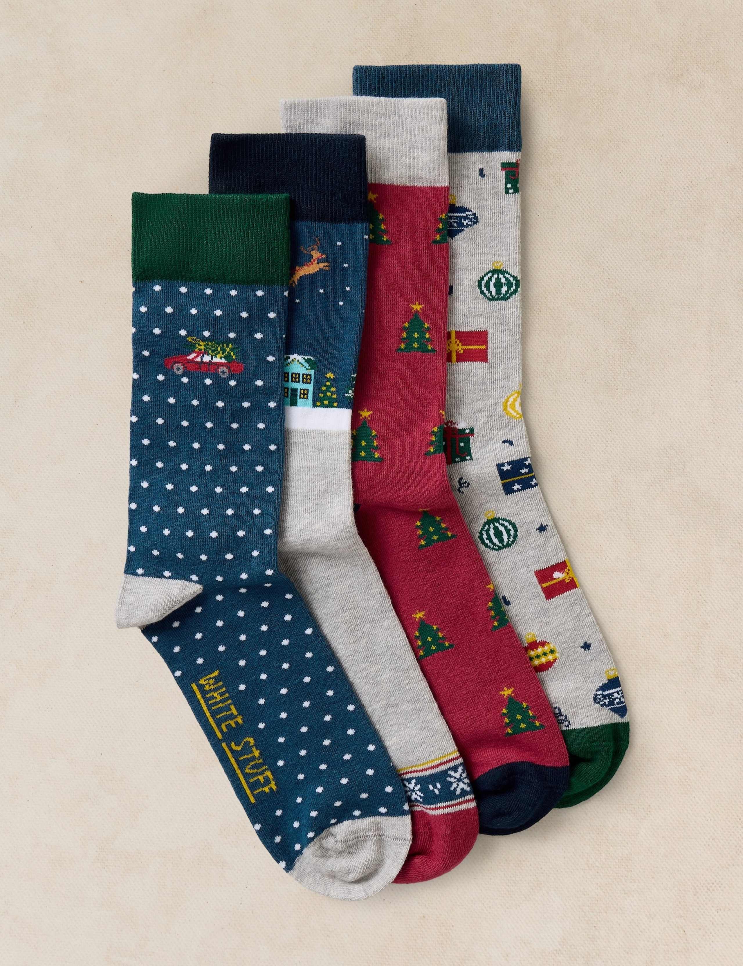 4 Pack Christmas Cotton Rich Ankle Socks