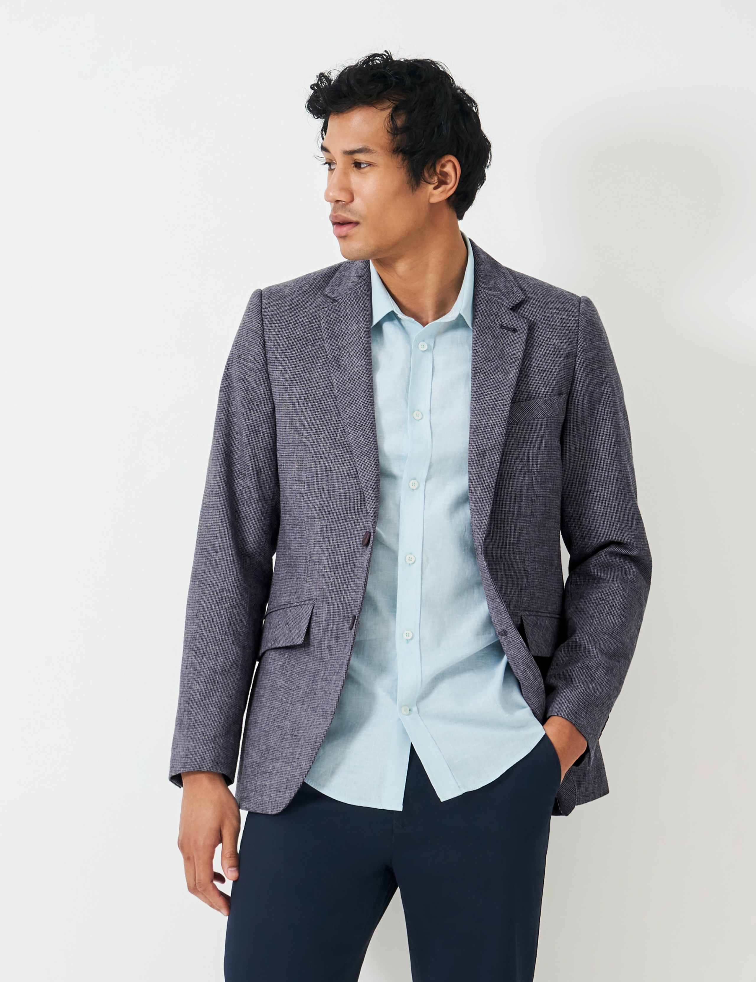 Linen Blend Checked Blazer