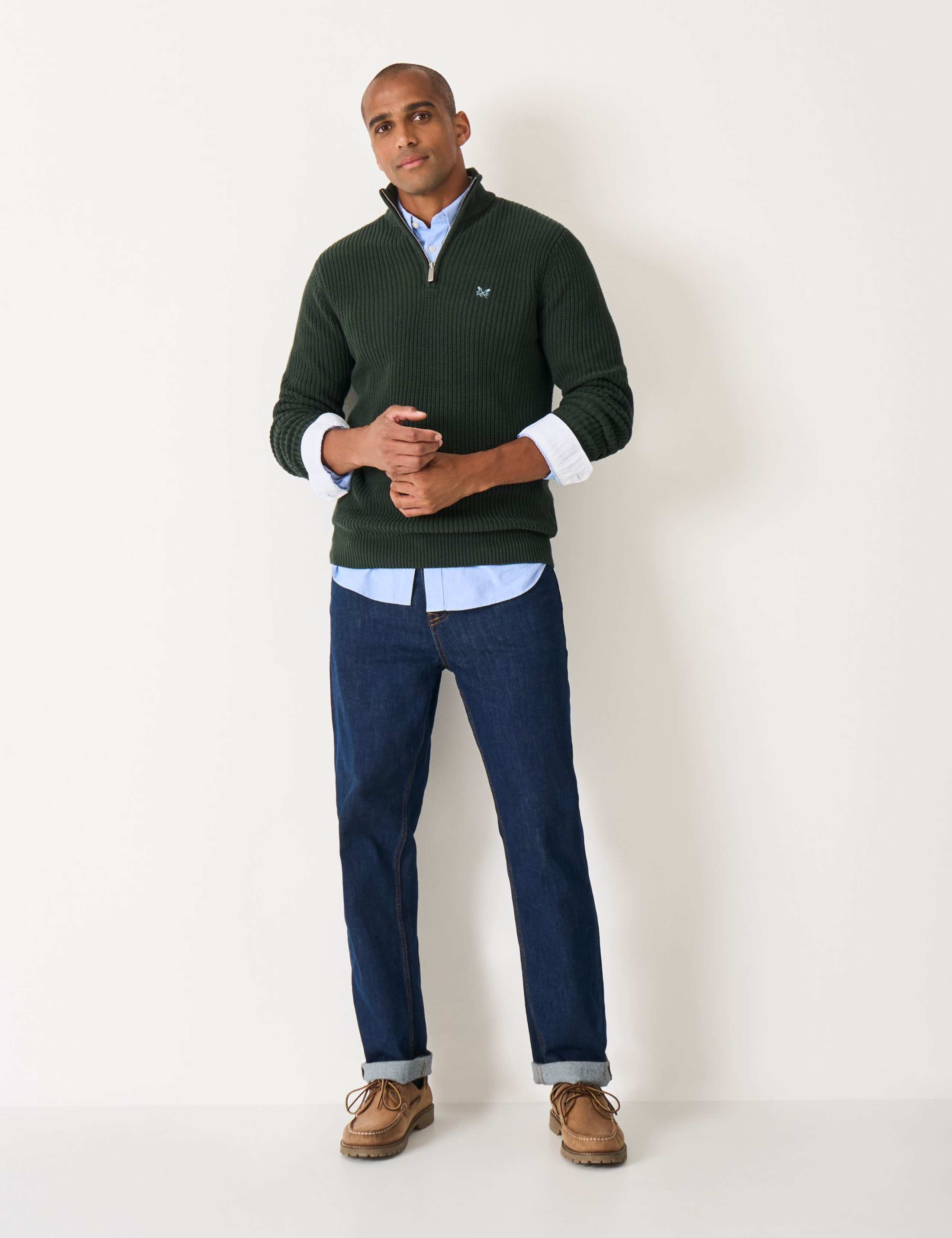 Pure Cotton Ribbed Half Zip Jumper