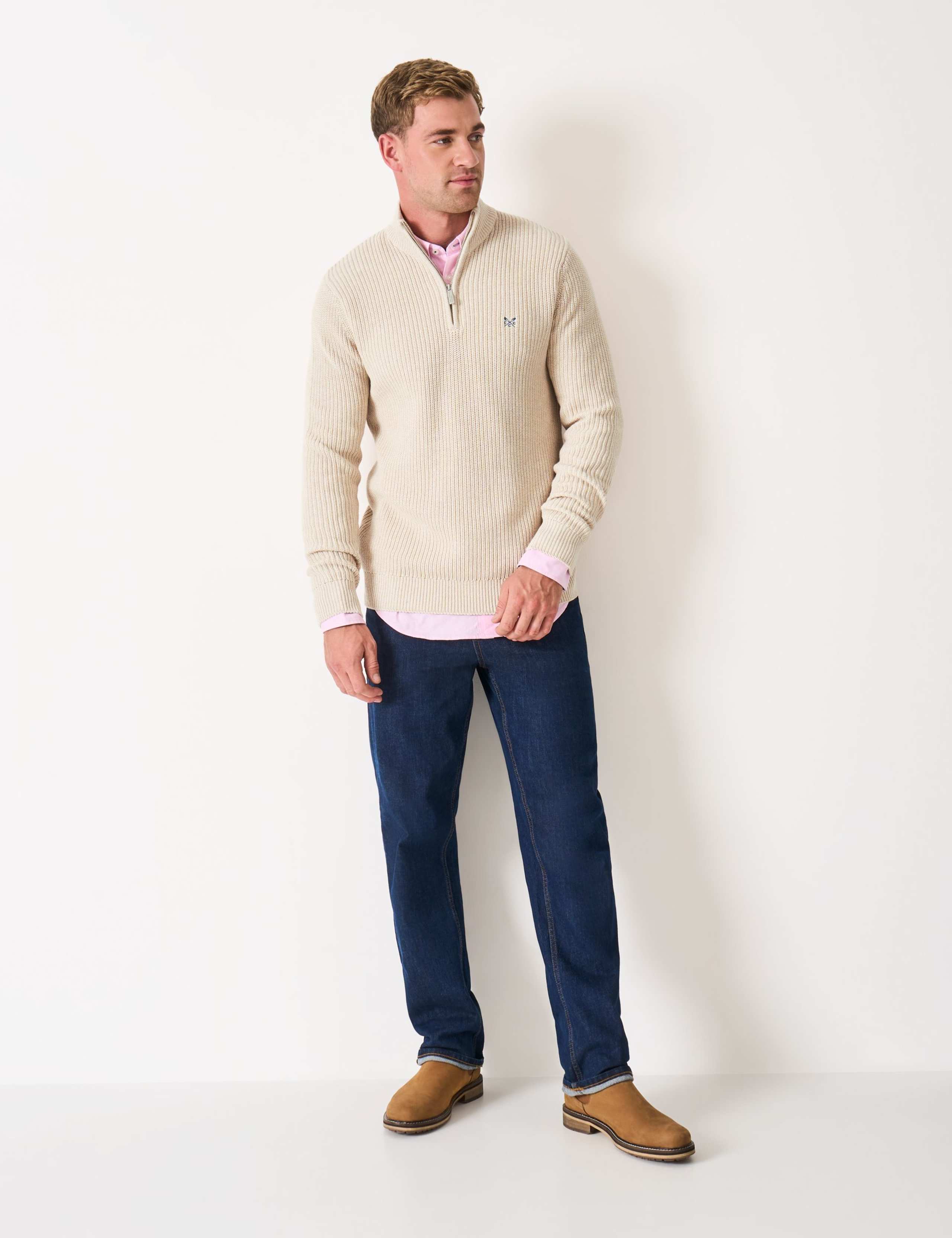 Pure Cotton Ribbed Half Zip Jumper