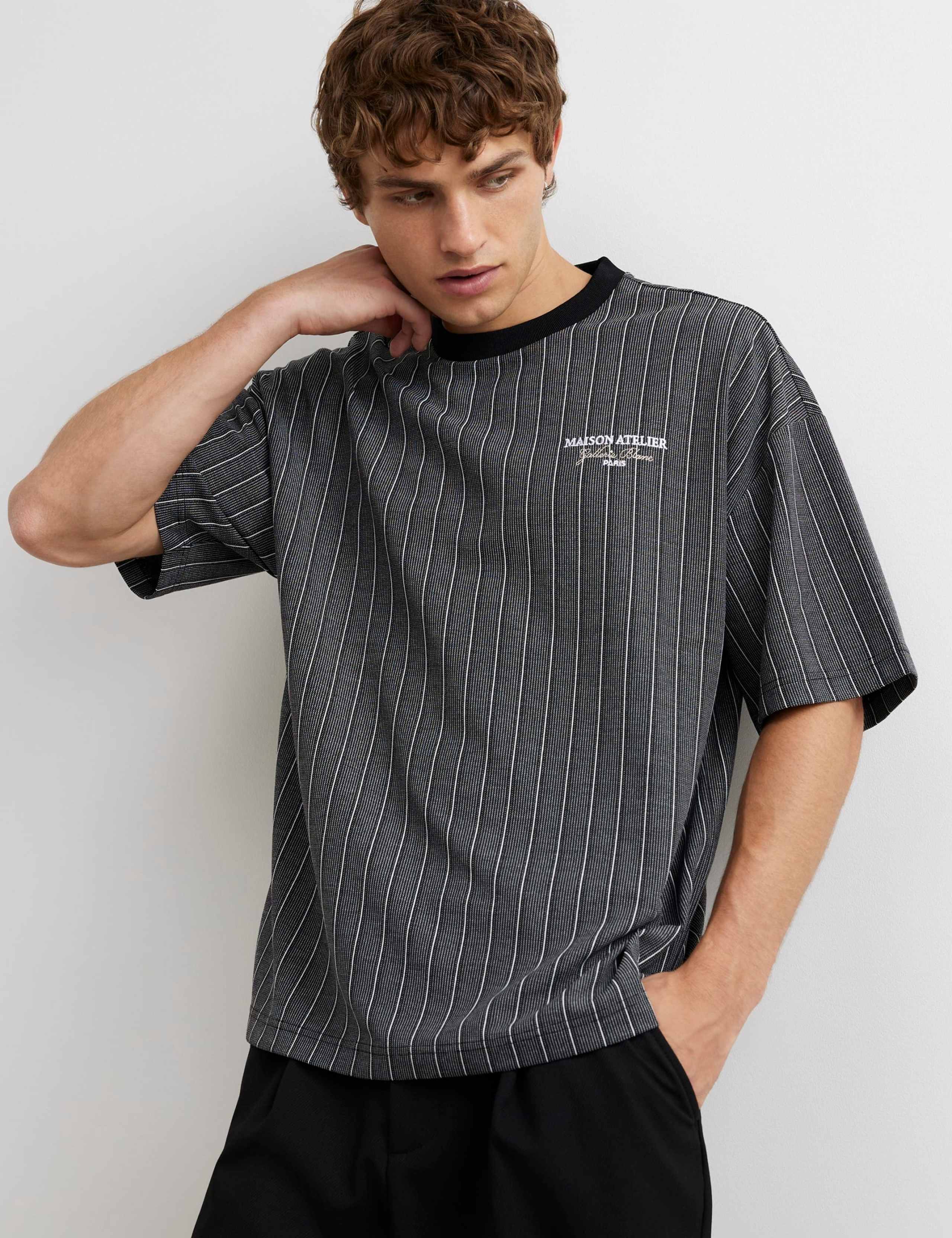 Oversized Pure Cotton Striped Short Sleeve T-Shirt