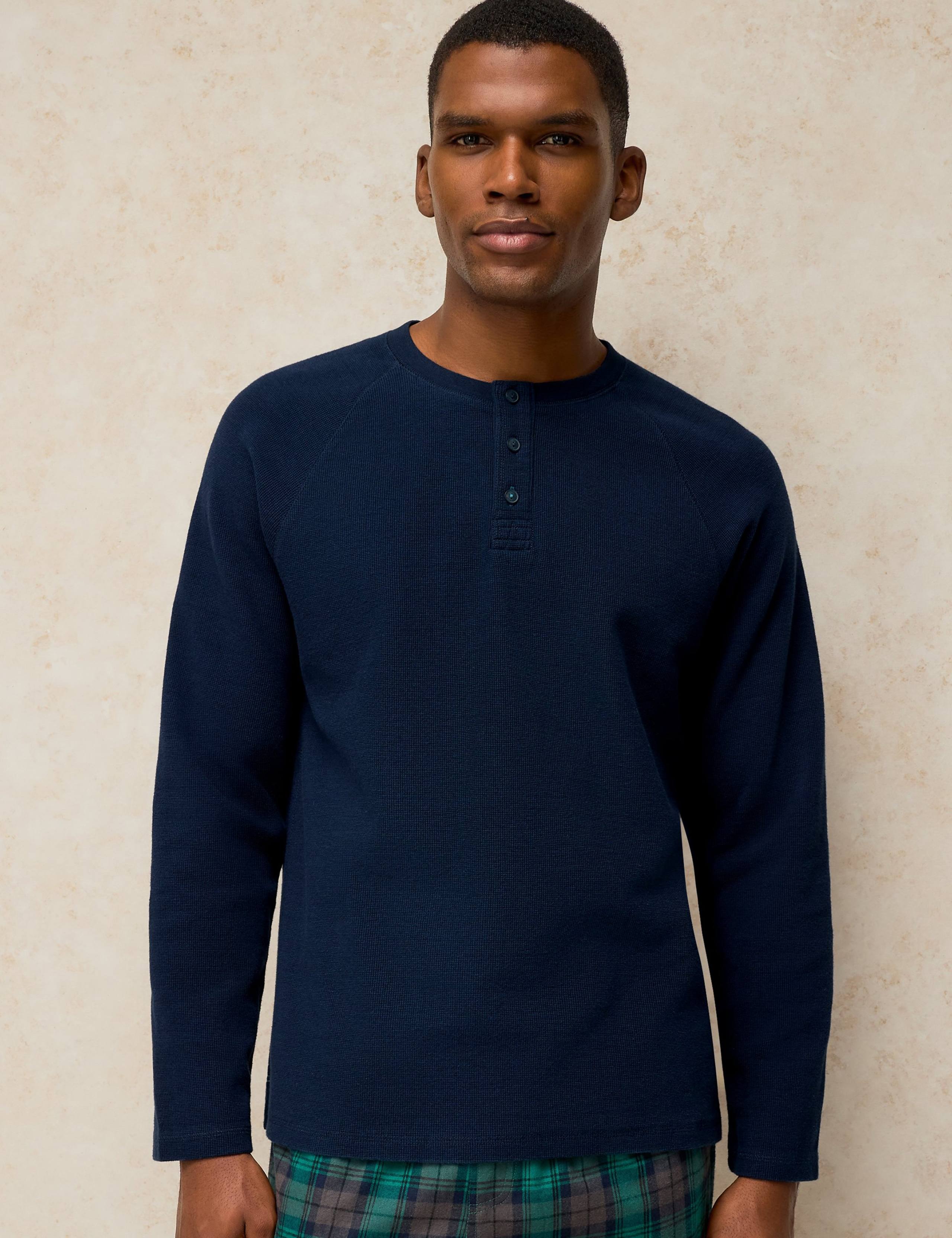 Heton Pure Cotton Henley Loungewear Top