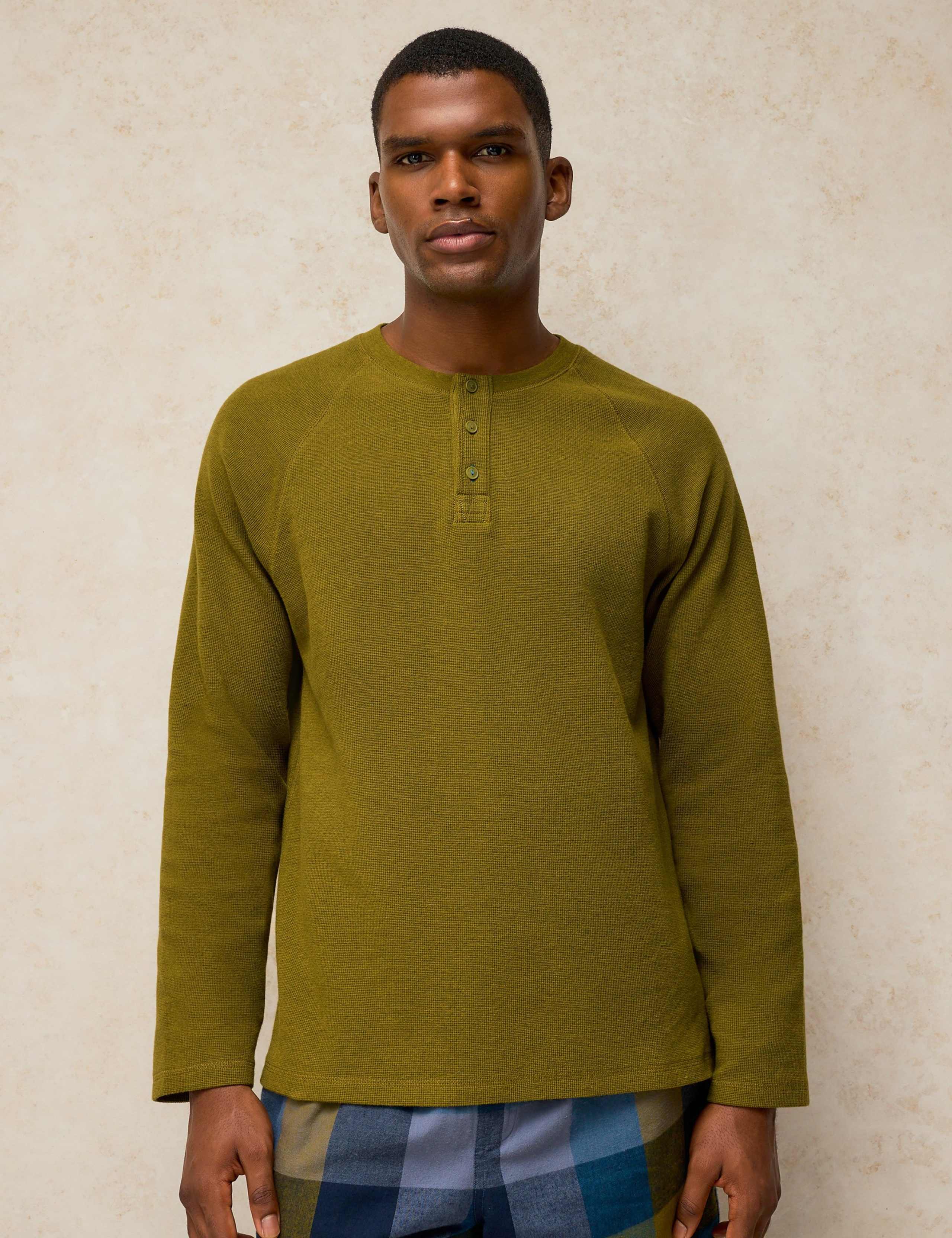Heton Pure Cotton Henley Loungewear Top