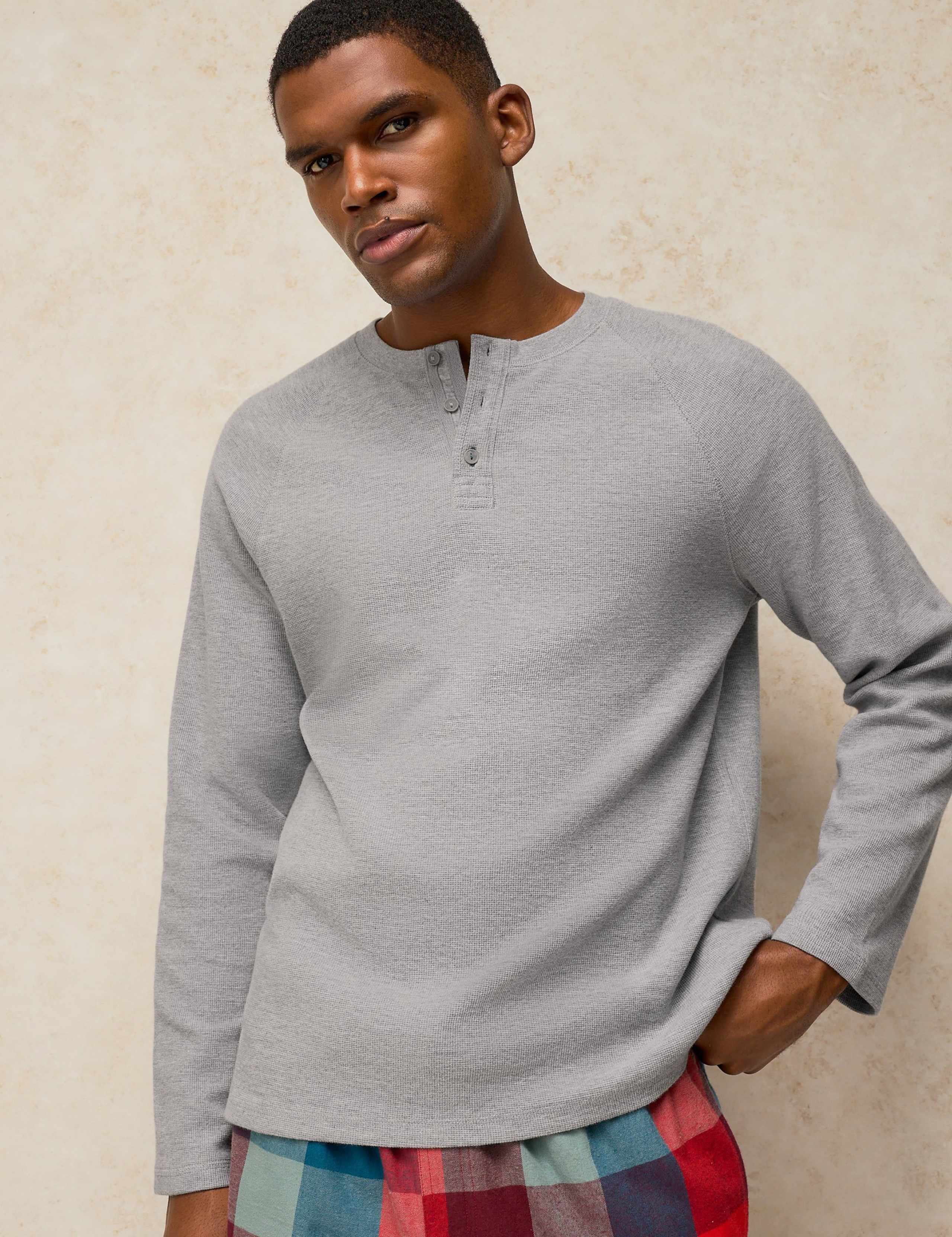 Heton Pure Cotton Henley Loungewear Top