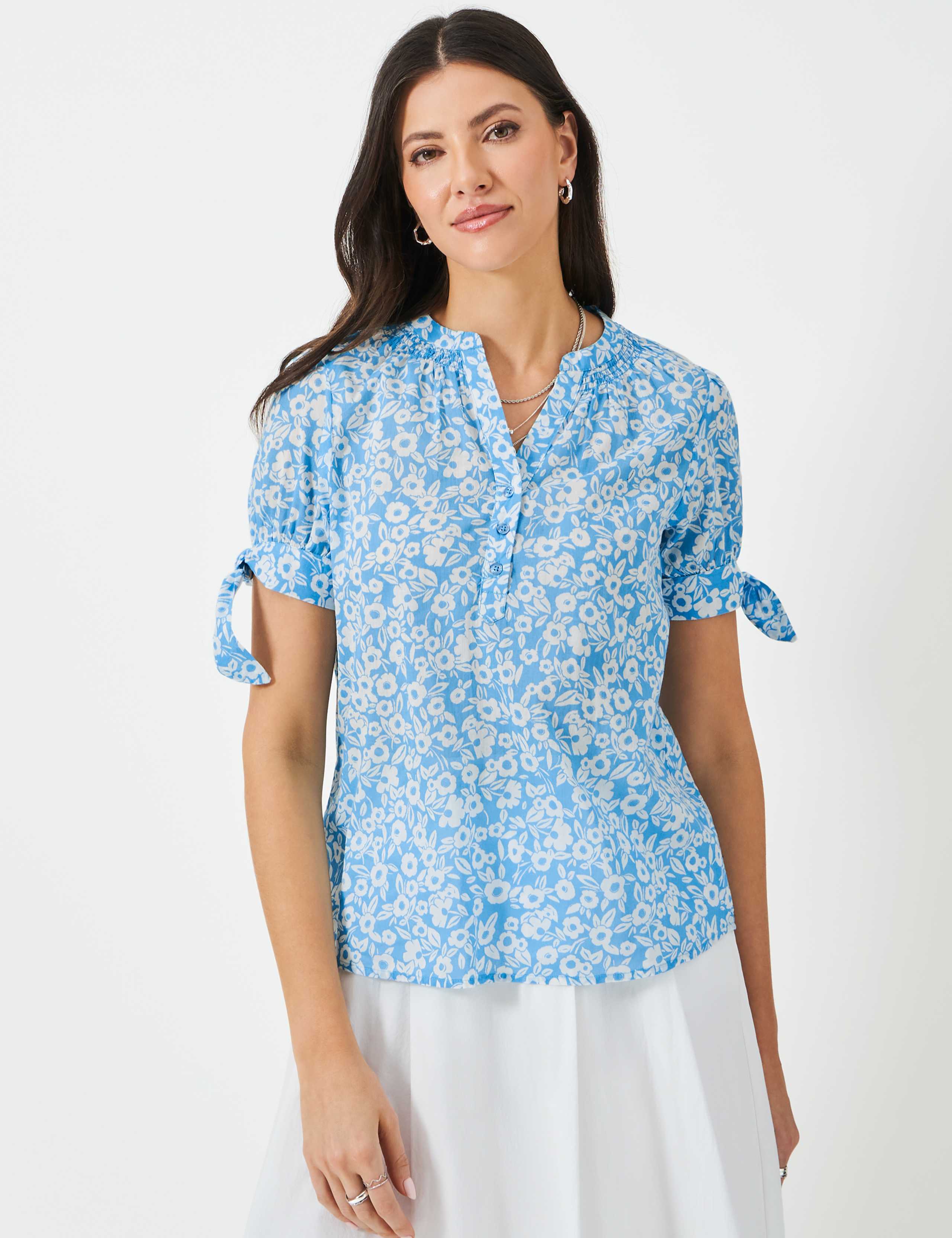Cotton Rich Floral V-Neck Blouse
