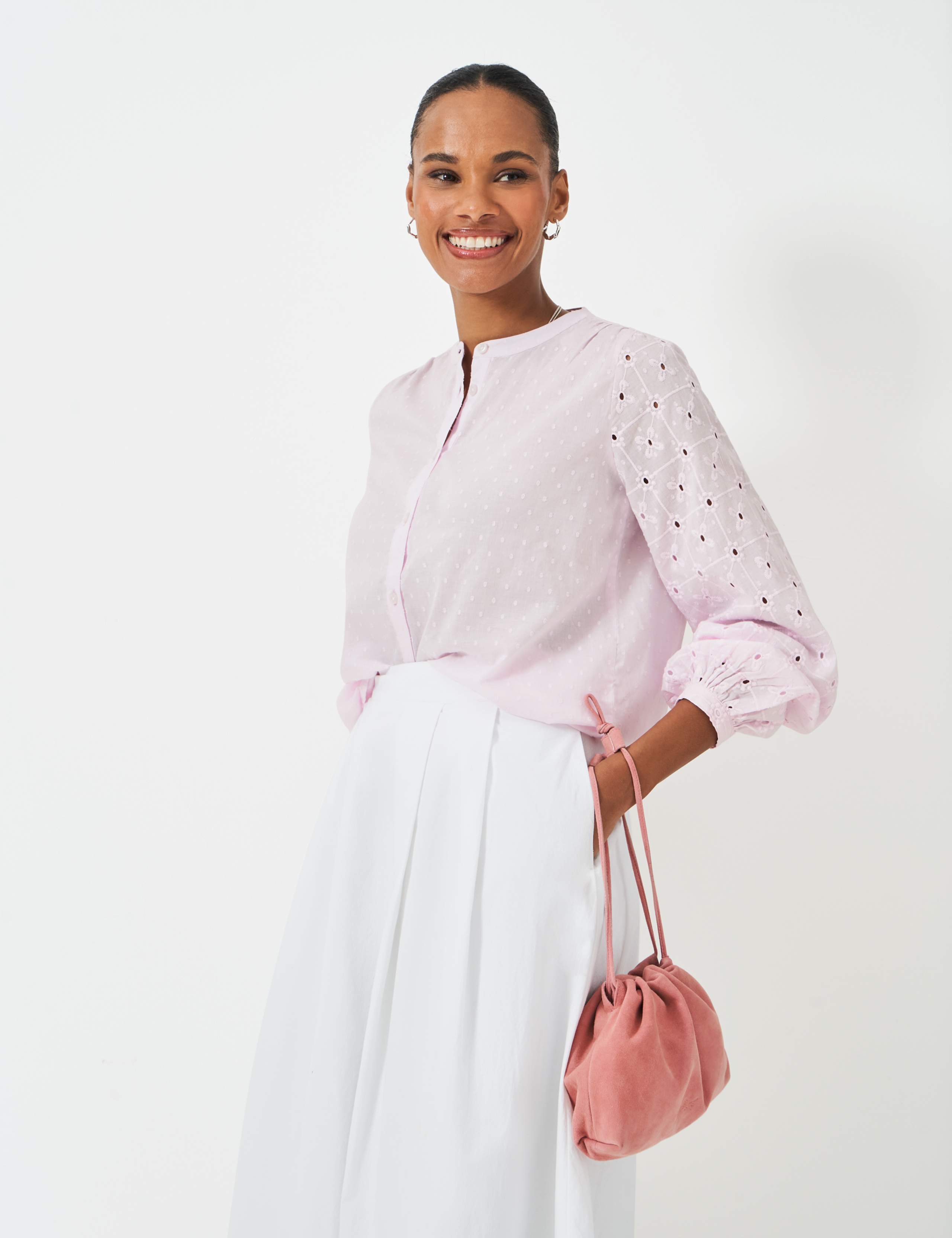 Pure Cotton Broderie Button Through Blouse