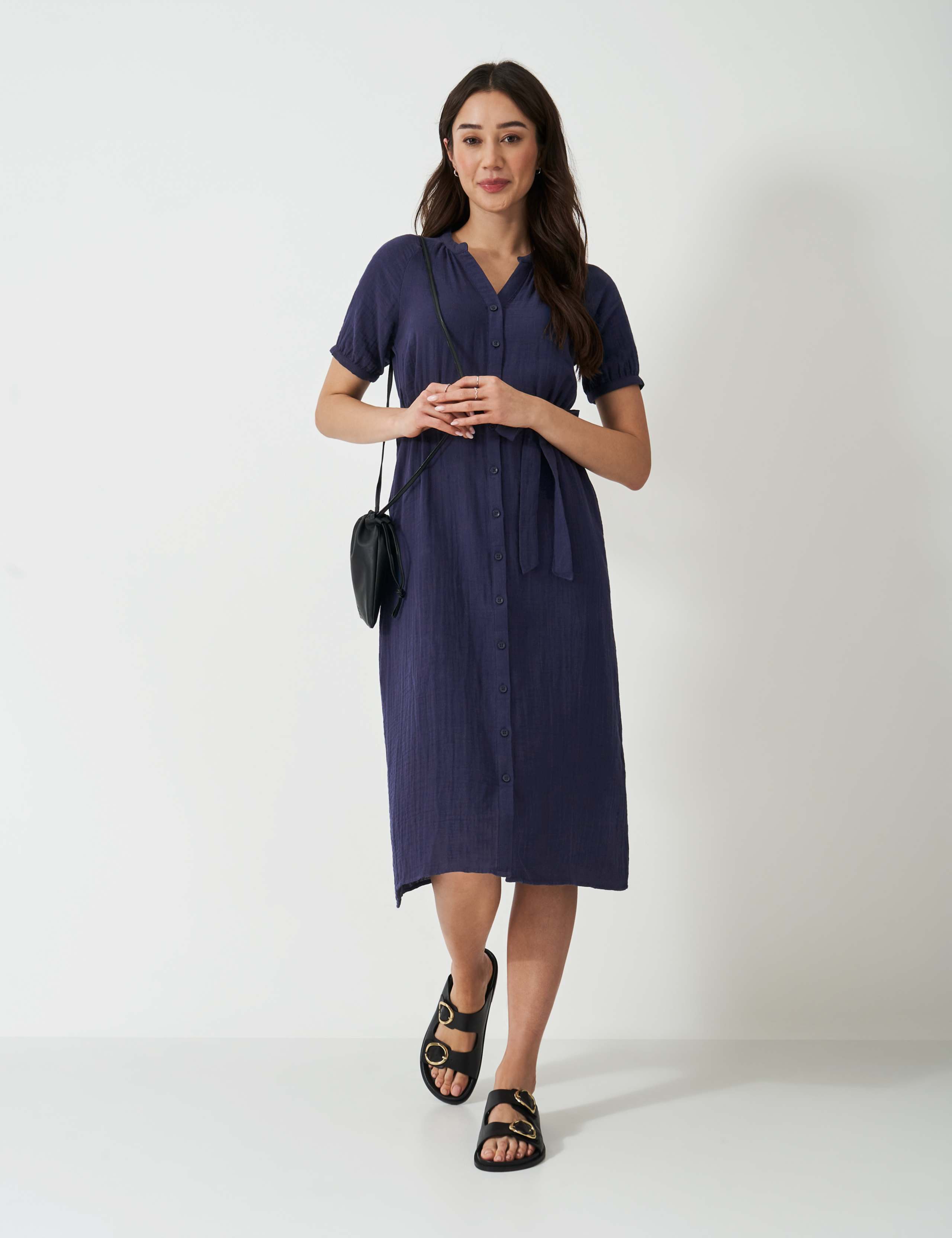 Pure Cotton V-Neck Midaxi Shirt Dress