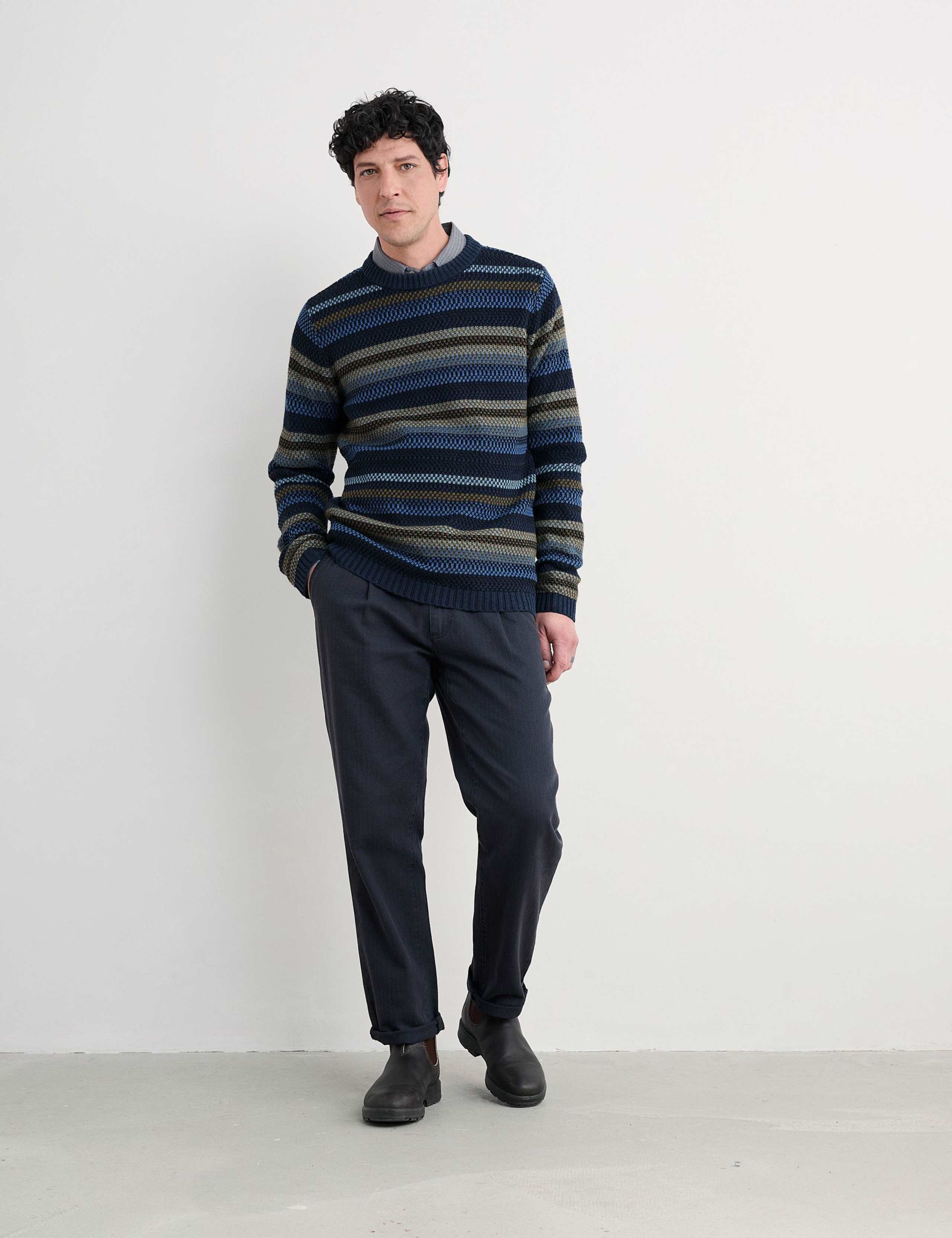 Pure Cotton Striped Crew Neck Jumpers