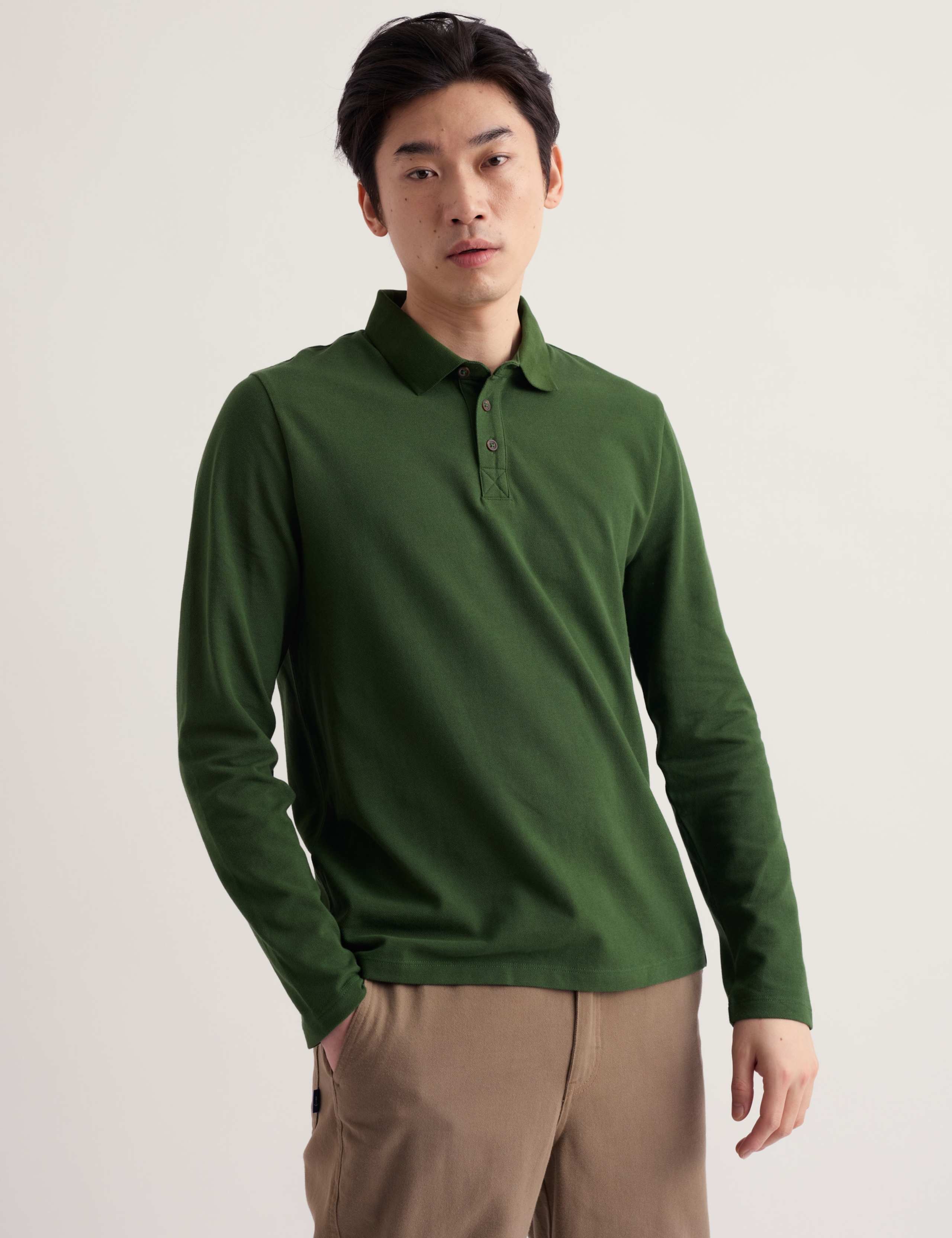 Pure Cotton Pique Long Sleeve Polo Shirt