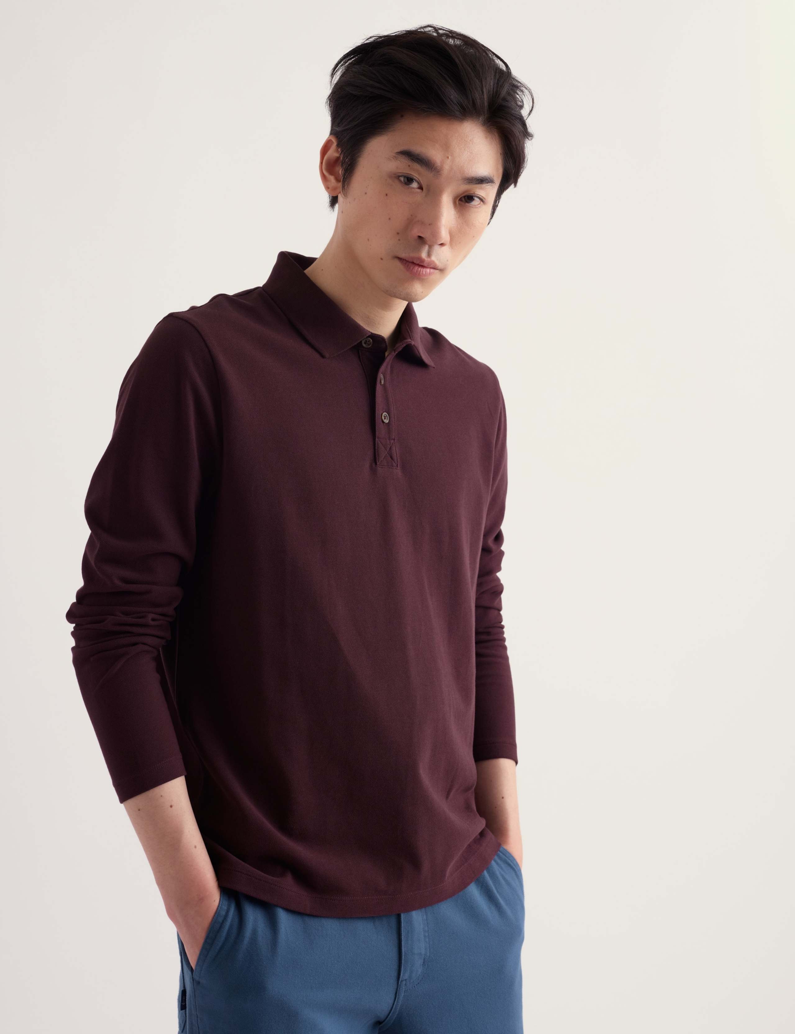 Pure Cotton Pique Long Sleeve Polo Shirt