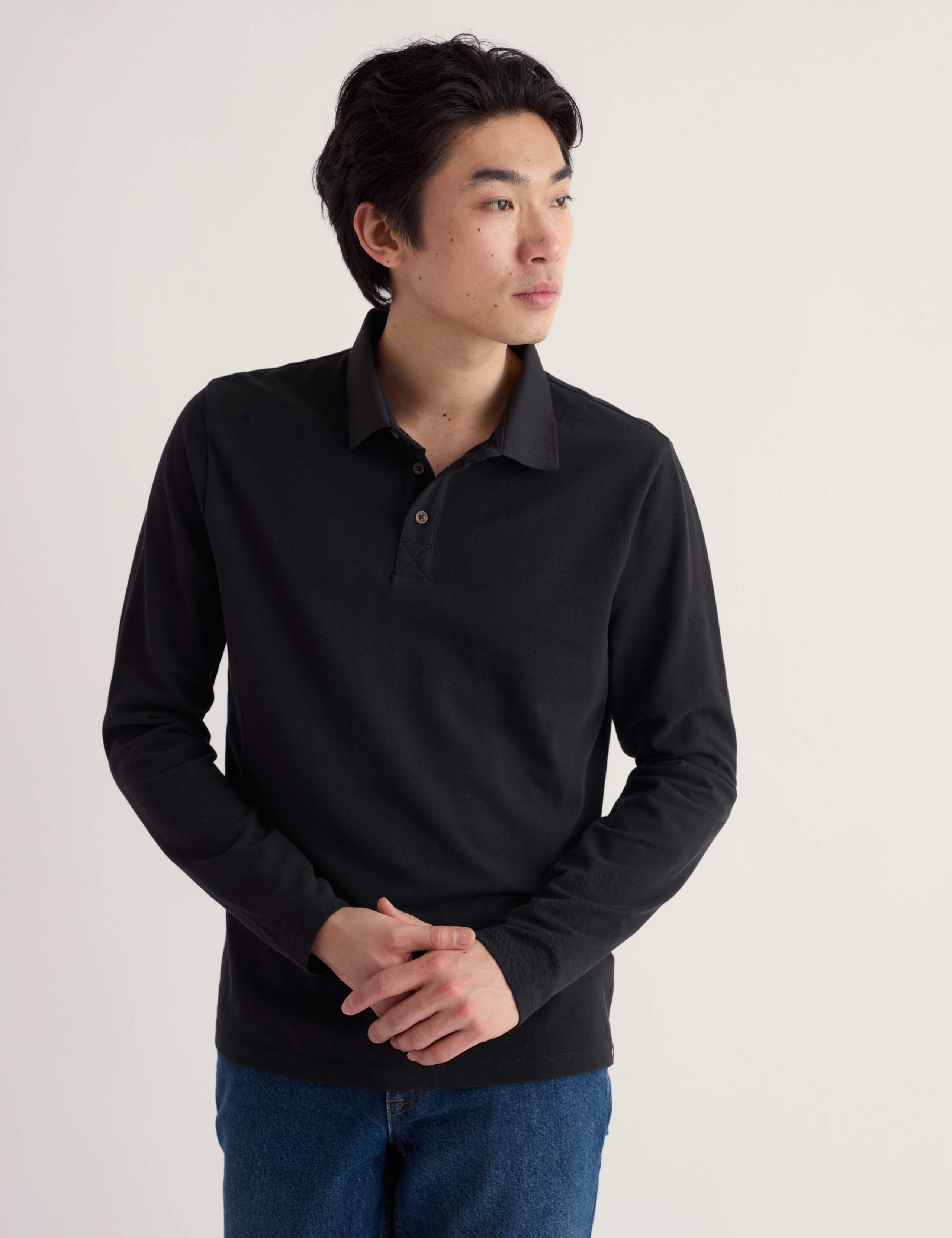 Pure Cotton Pique Long Sleeve Polo Shirt