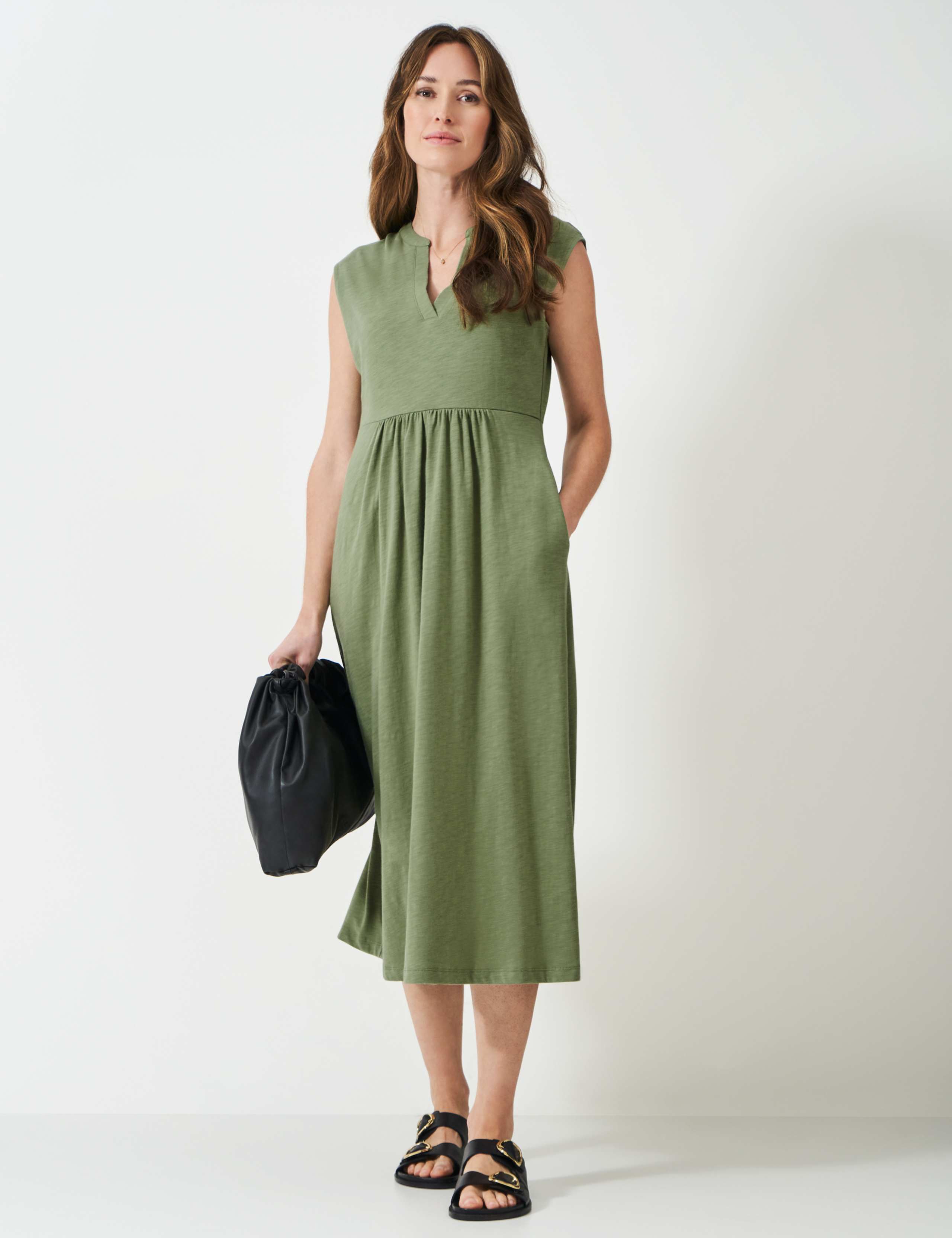 Jersey V-Neck Midi Waisted Dress