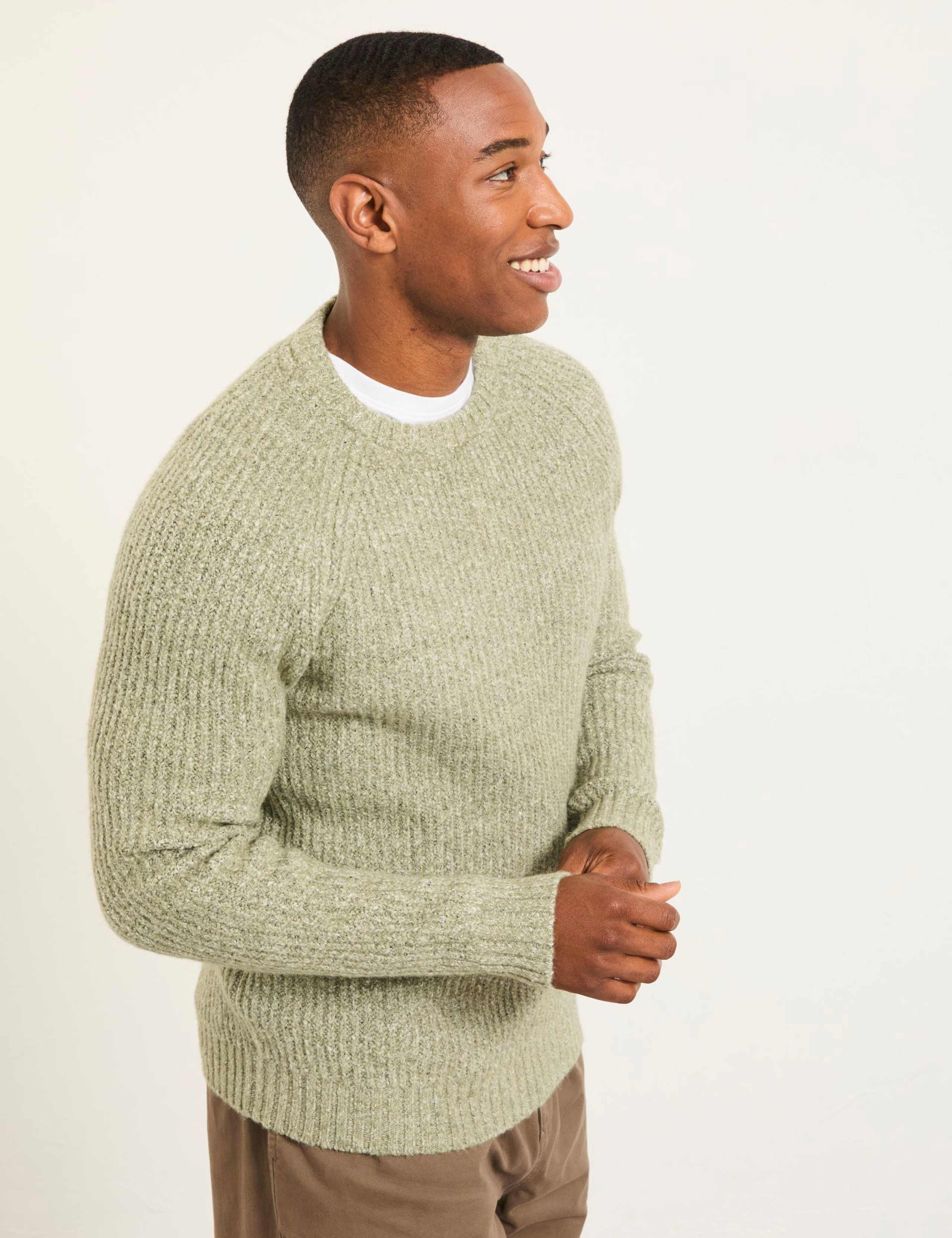Cotton Blend Ribbed Crew Neck Jumper