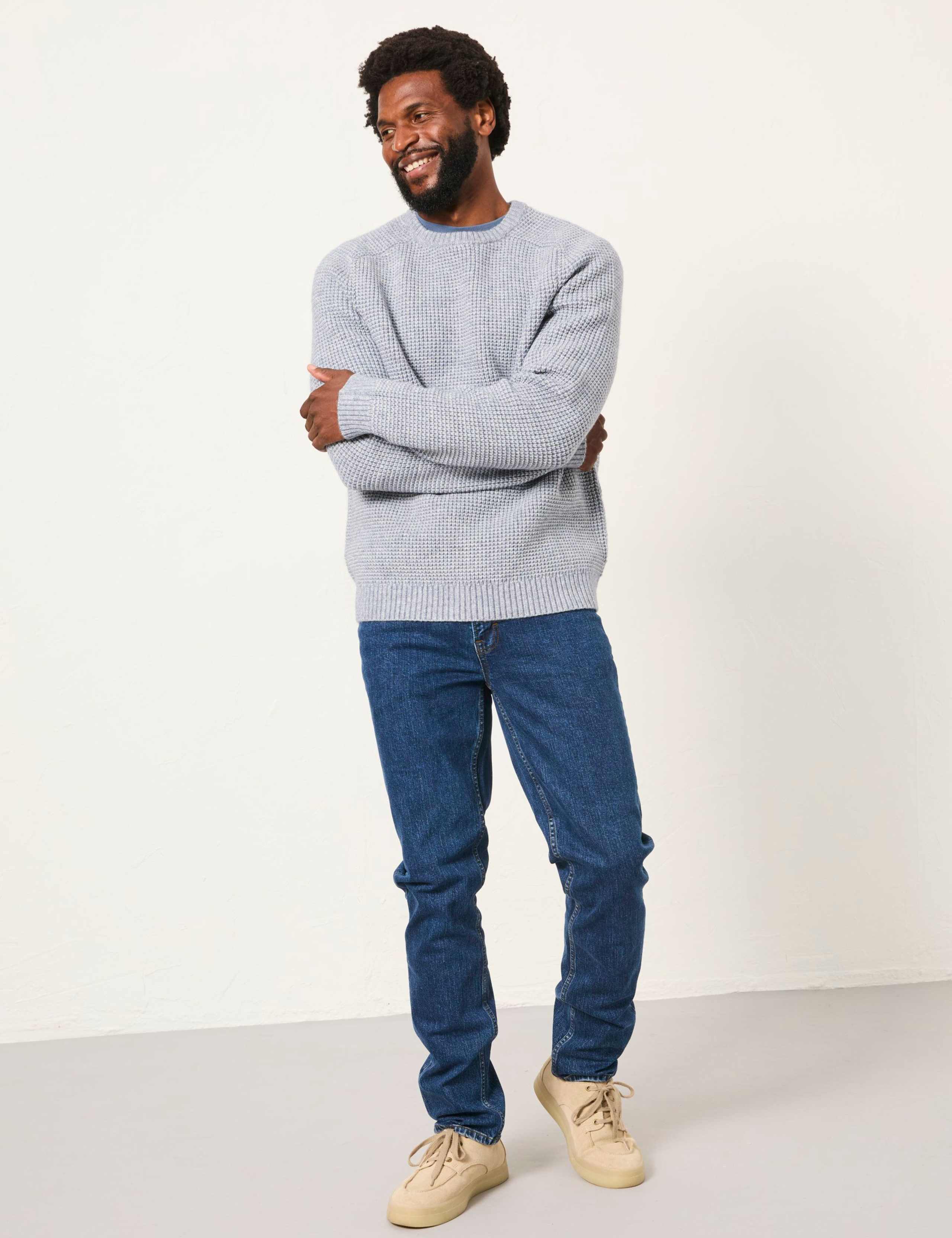 Textured Crew Neck Jumper with Wool