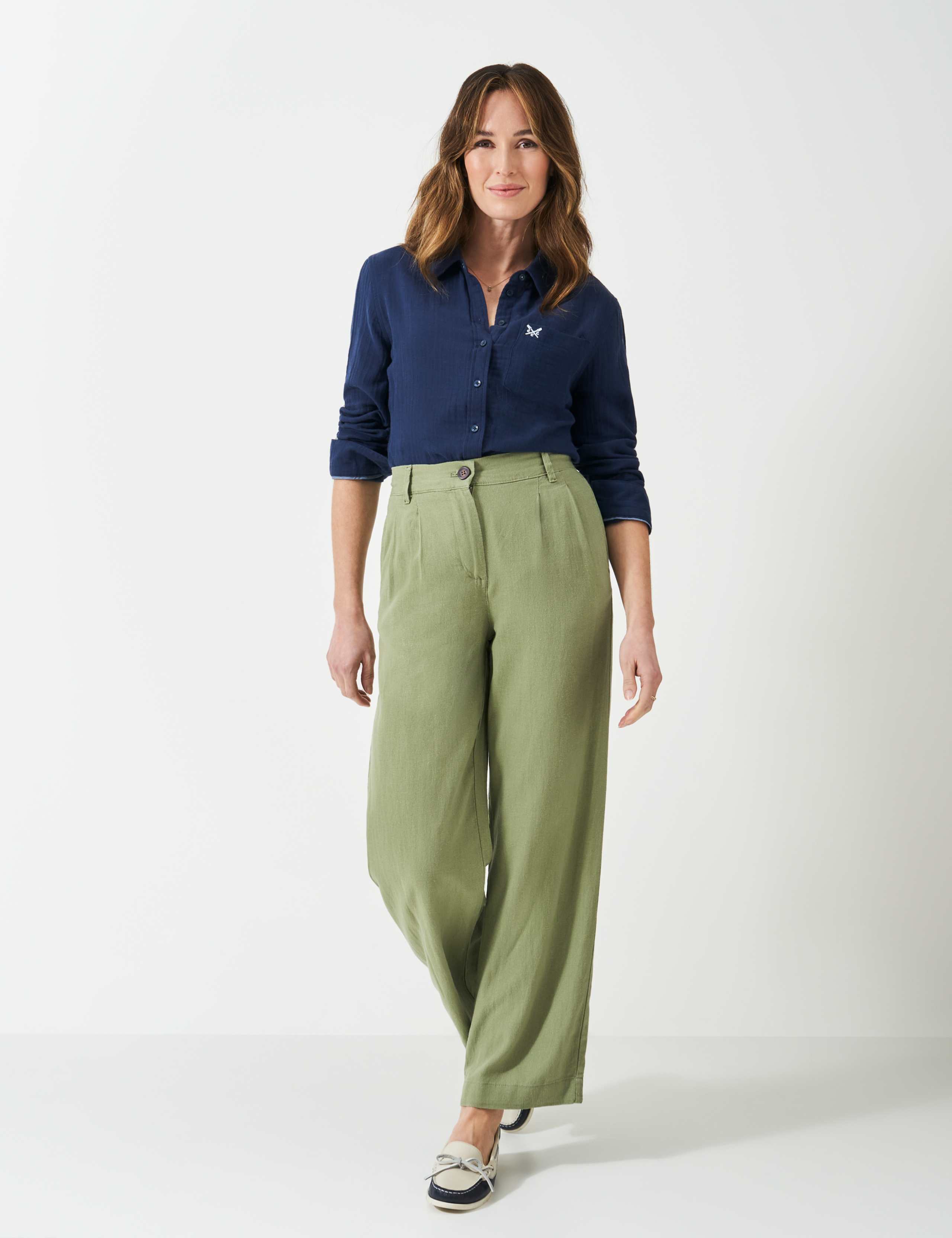 Linen Rich Striped Wide Leg Trousers