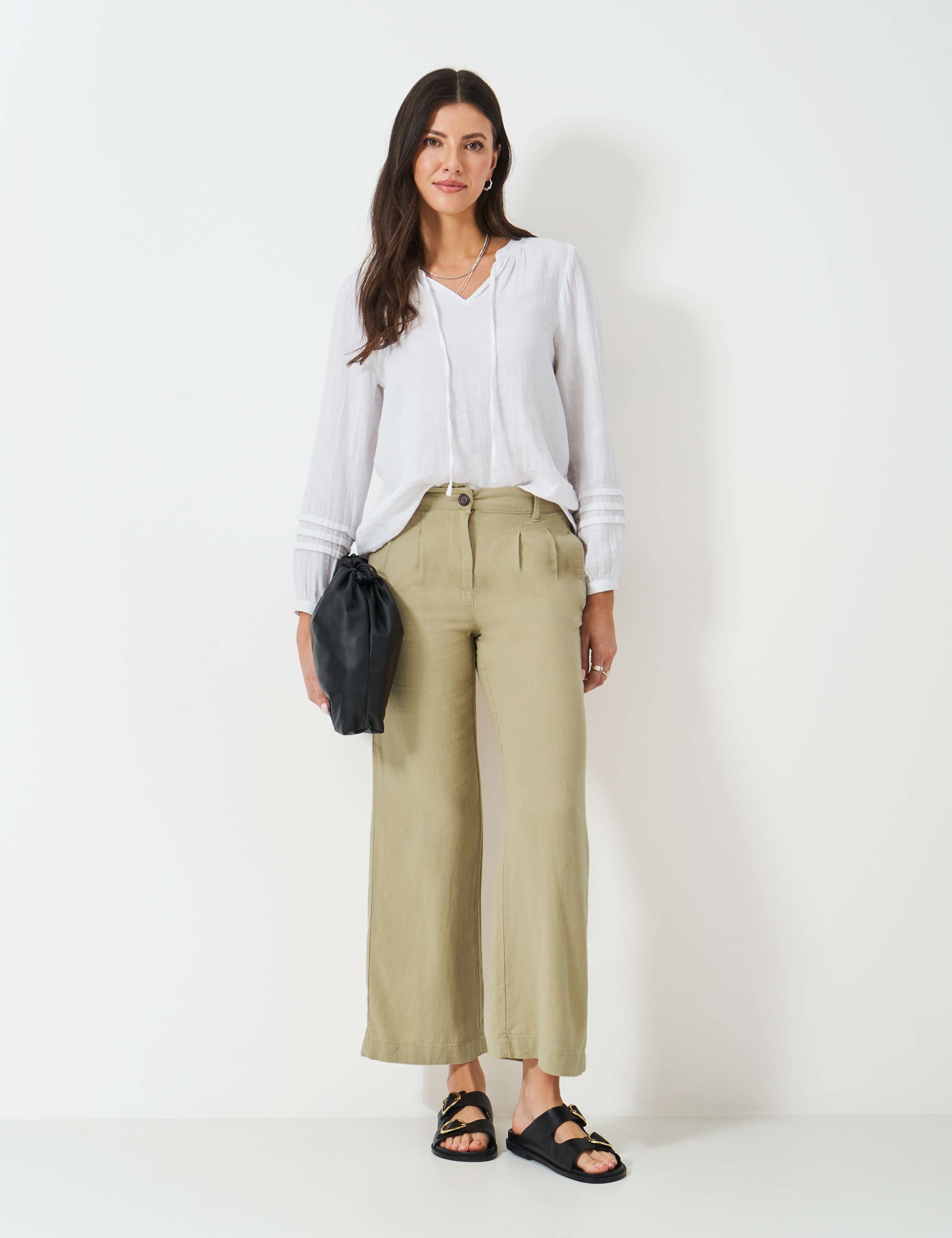 Linen Rich Striped Wide Leg Trousers