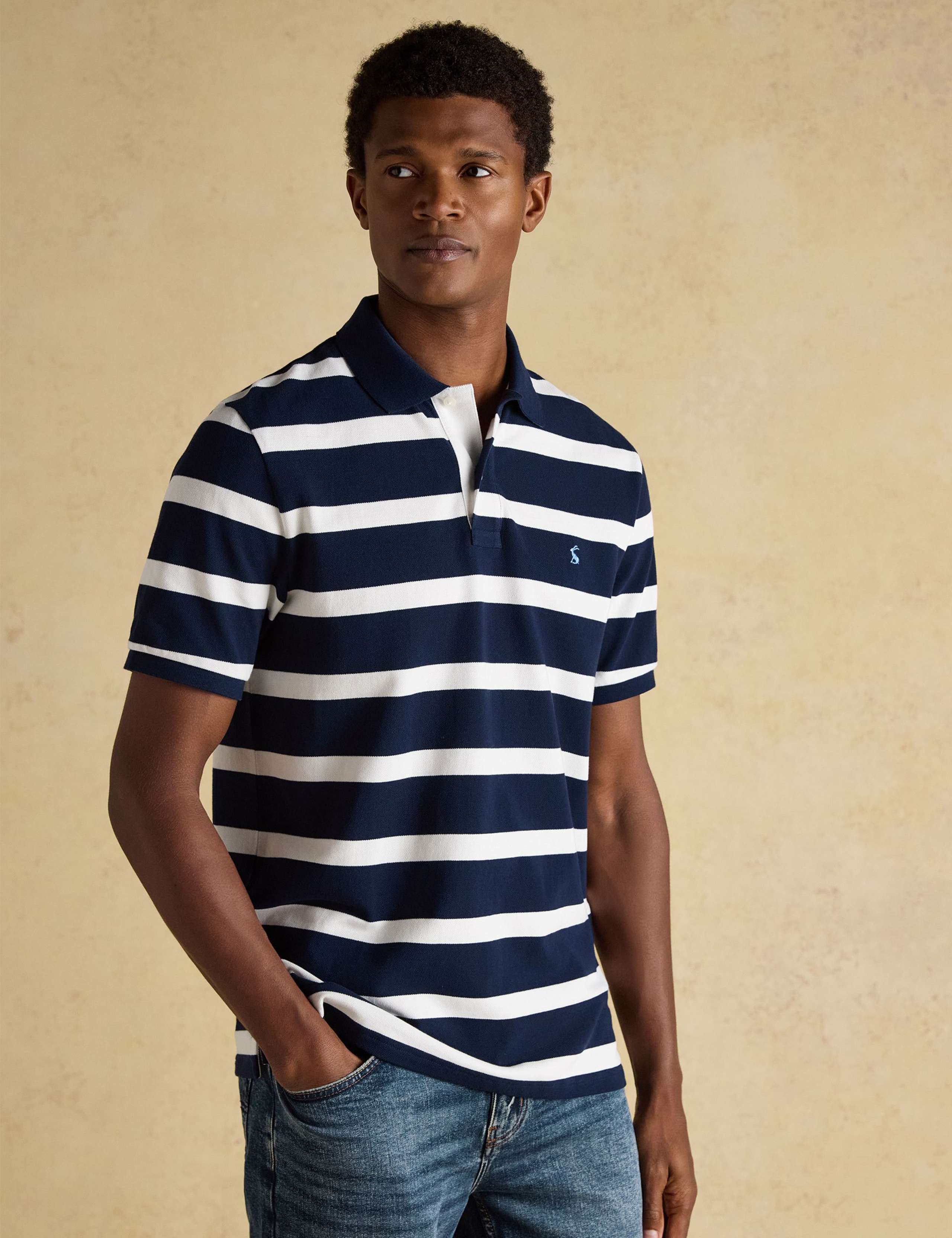 Pure Cotton Pique Striped Polo Shirt