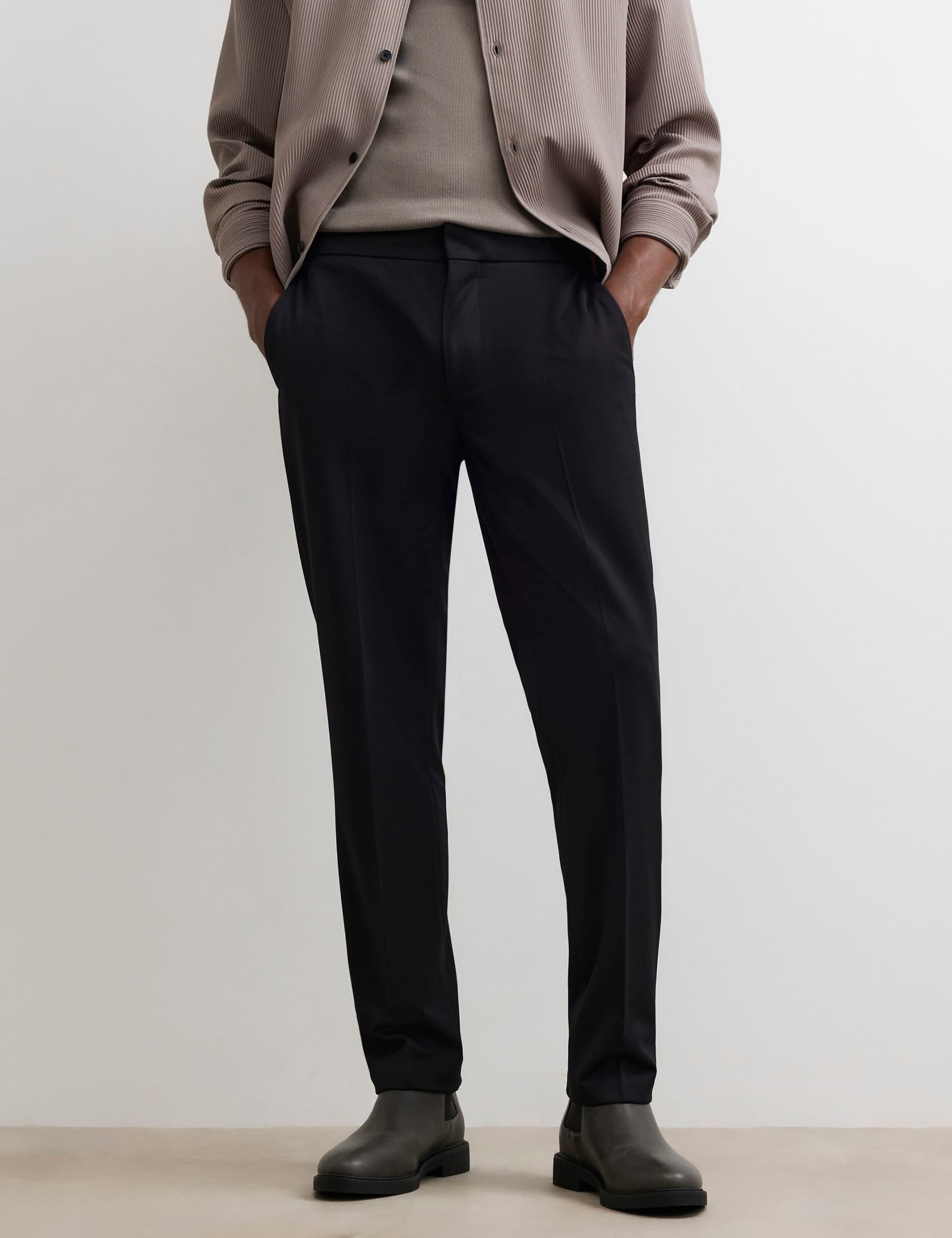 Slim Fit Textured Stretch Trousers