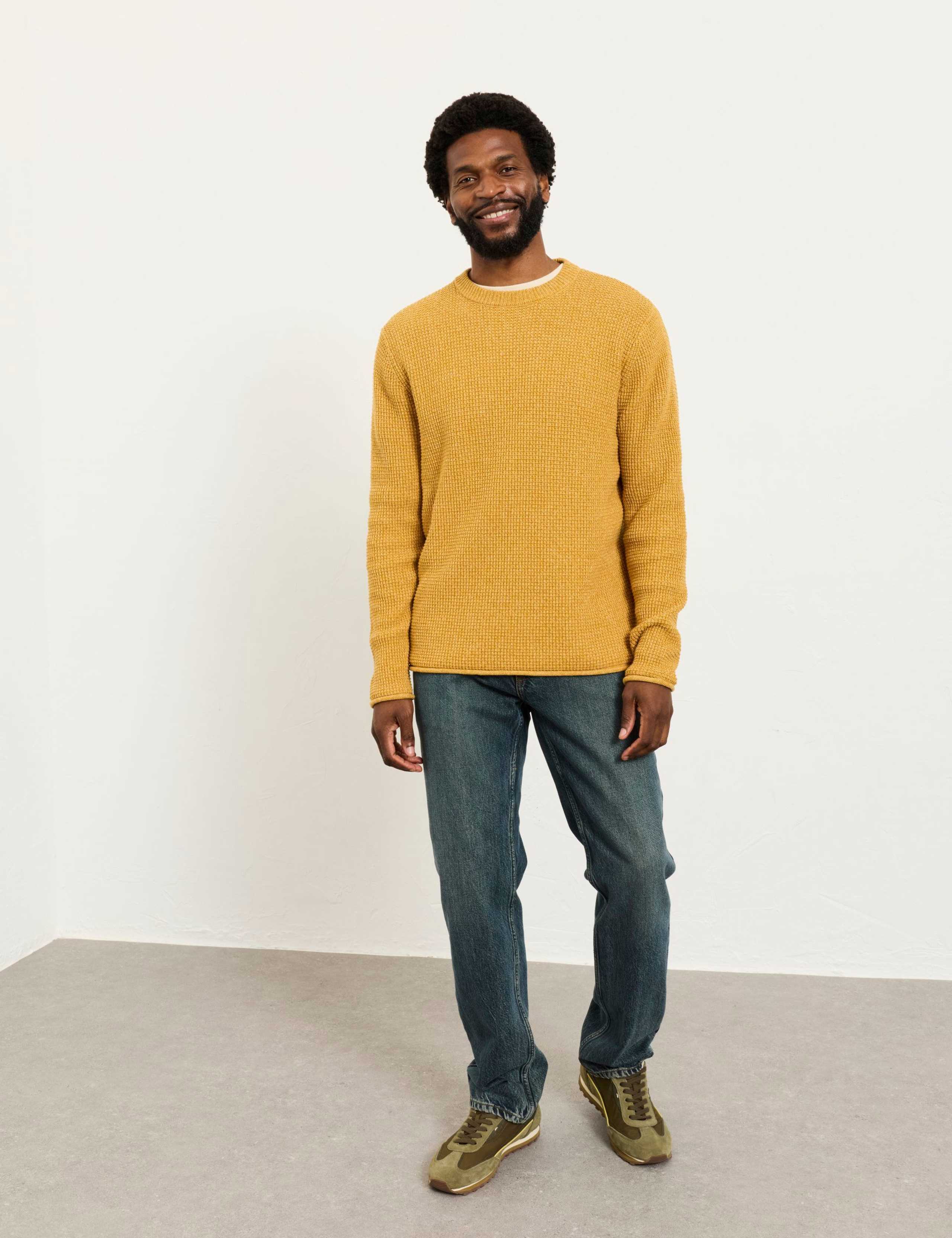 Pure Cotton Textured Crew Neck Jumper