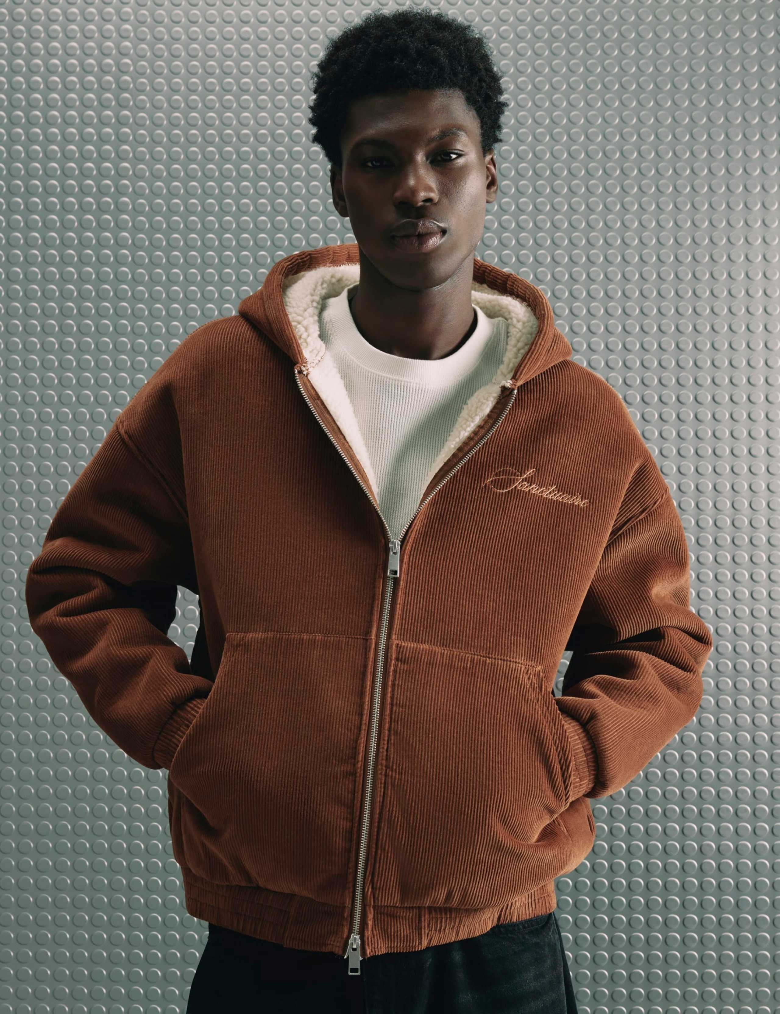 Borg Lined Textured Zip Hoodie
