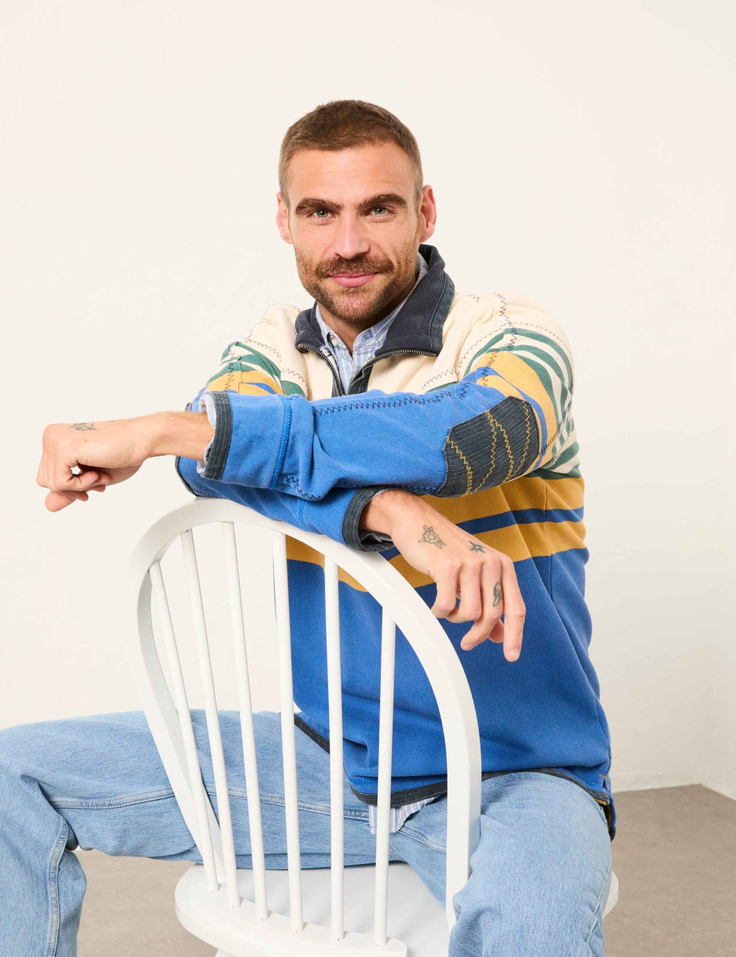 Pure Cotton Striped Half Zip Sweatshirt