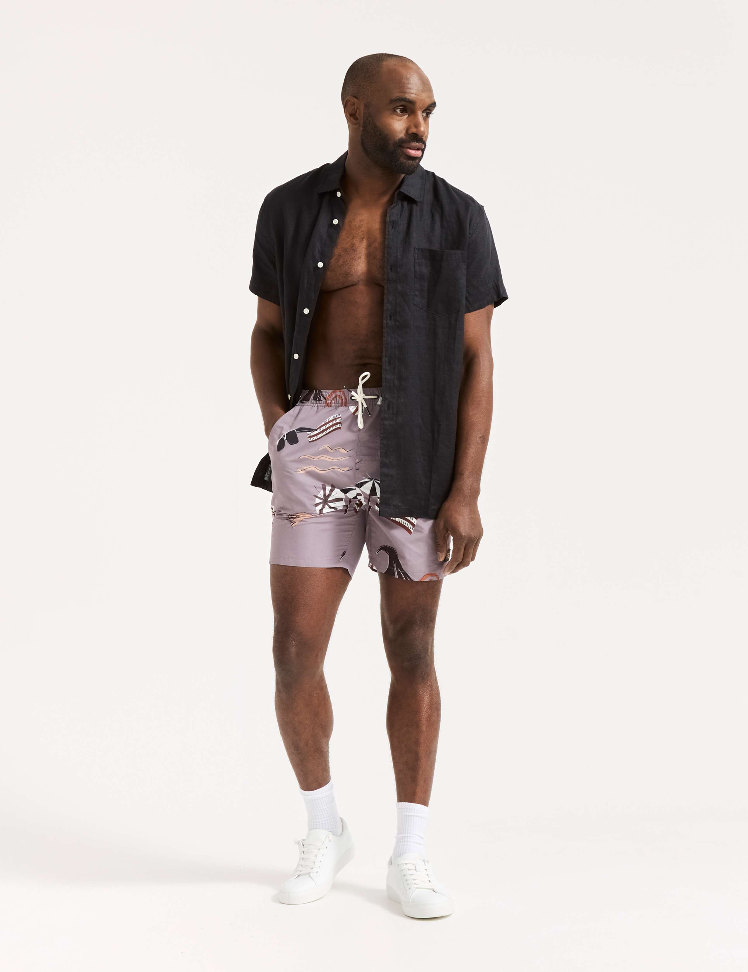 Printed Mid-Length Swim Shorts