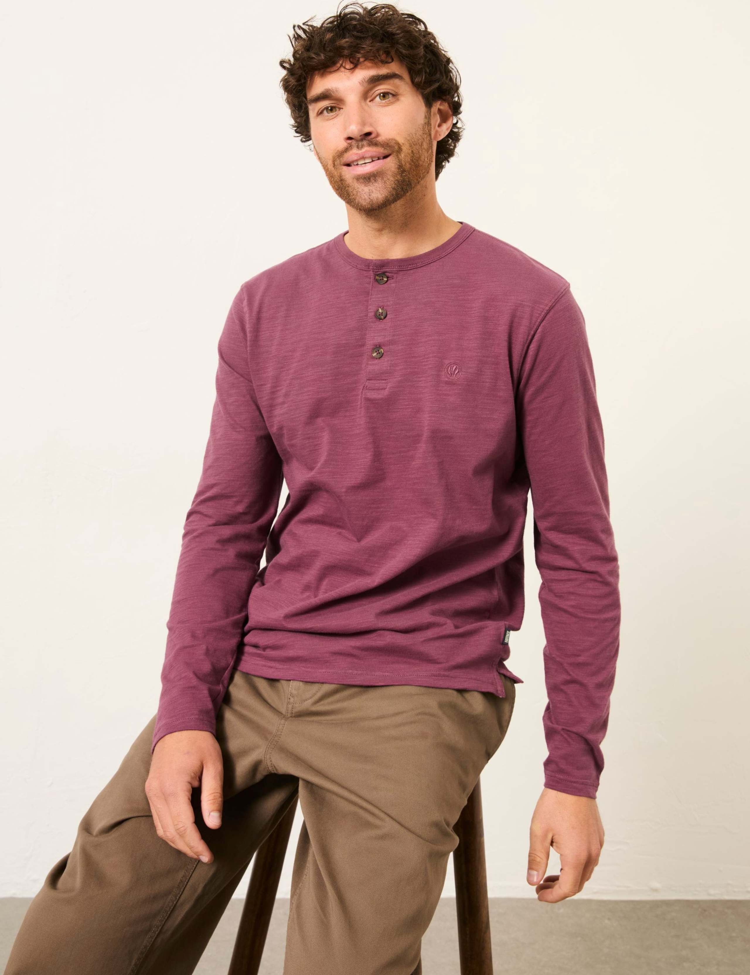 Pure Cotton Henley Long Sleeve T-Shirt