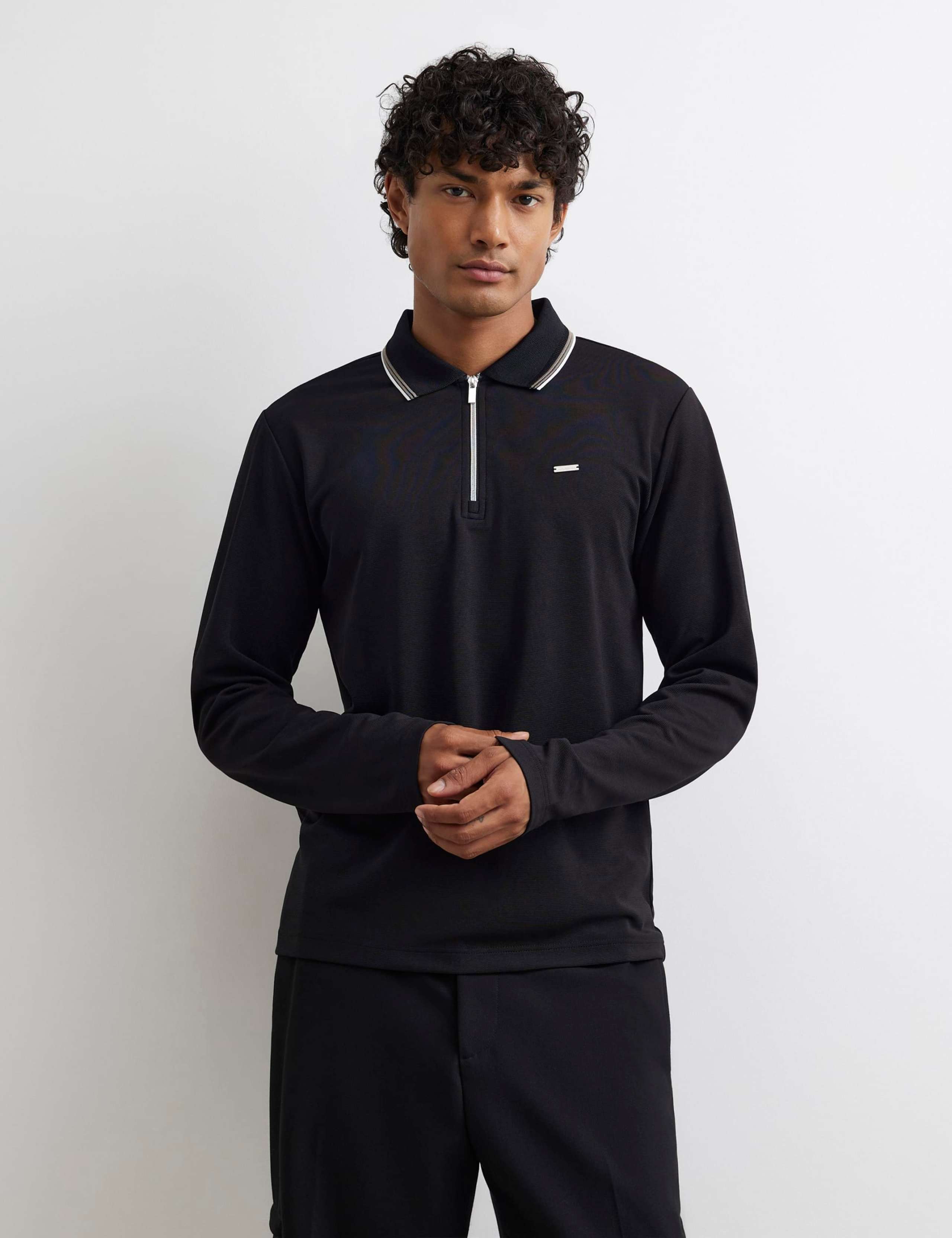 Slim Ottoman Tipped Long Sleeve Polo Shirt