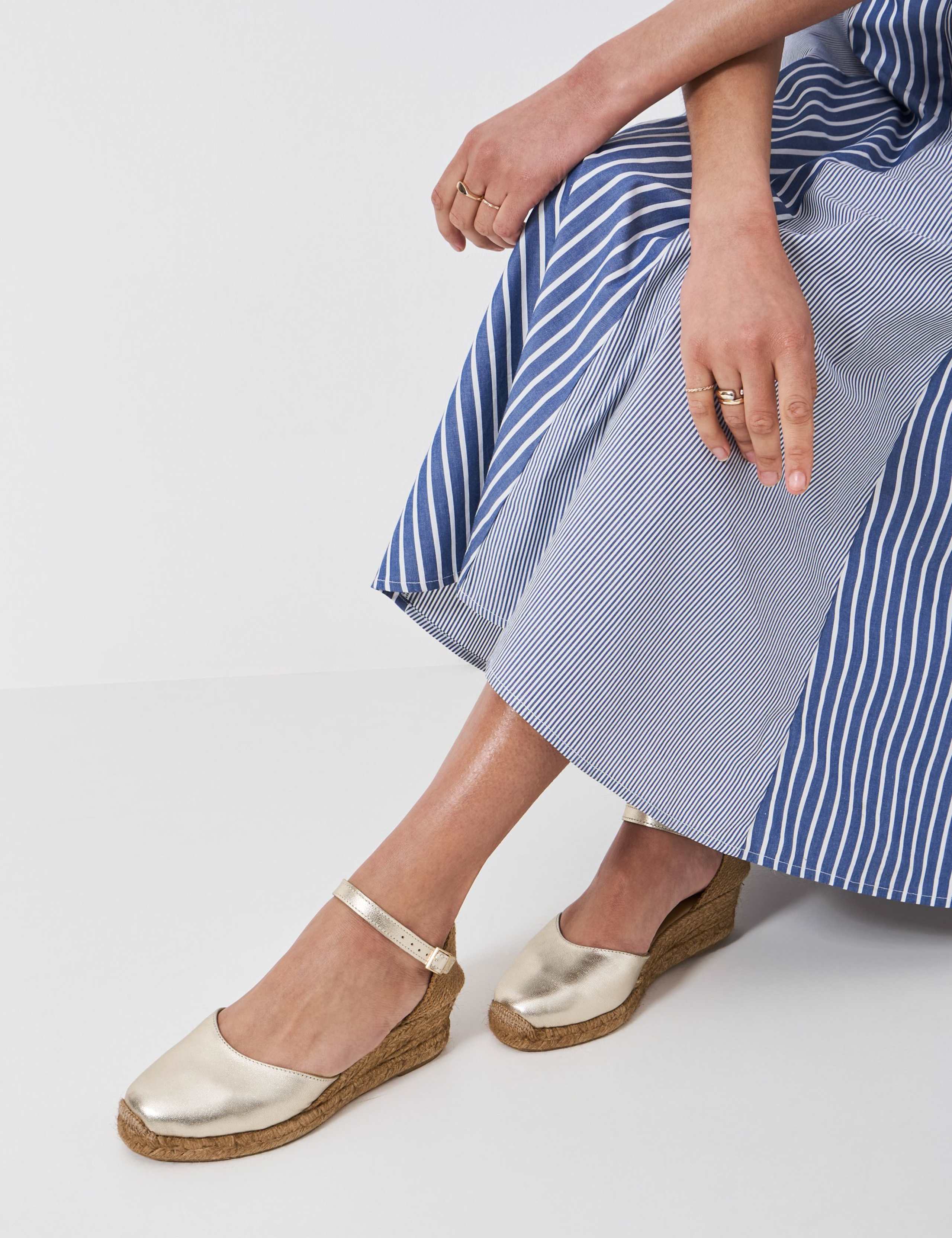 Leather Metallic Wedge Espadrilles