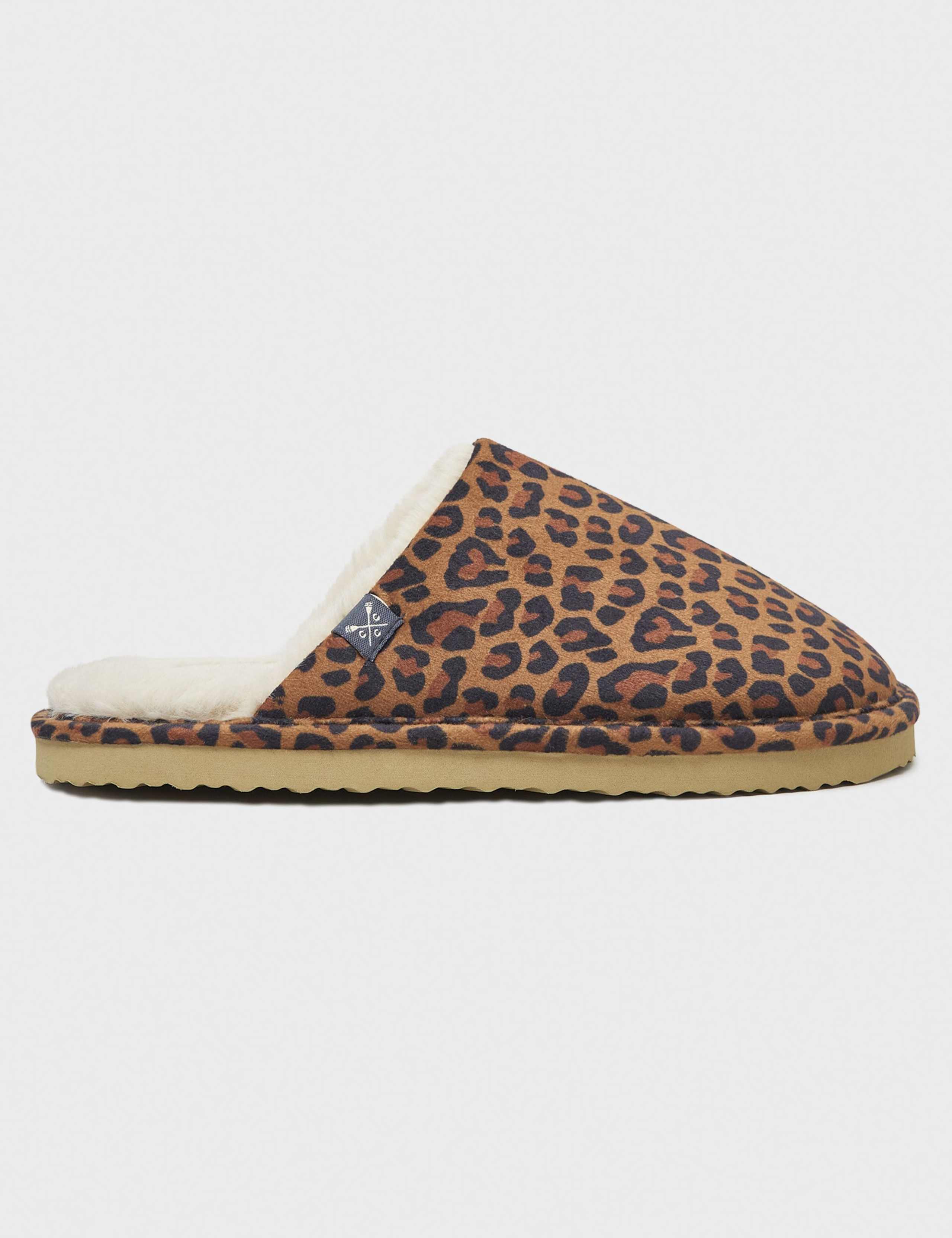 Leopard Print Faux Fur Lined Mule Slippers