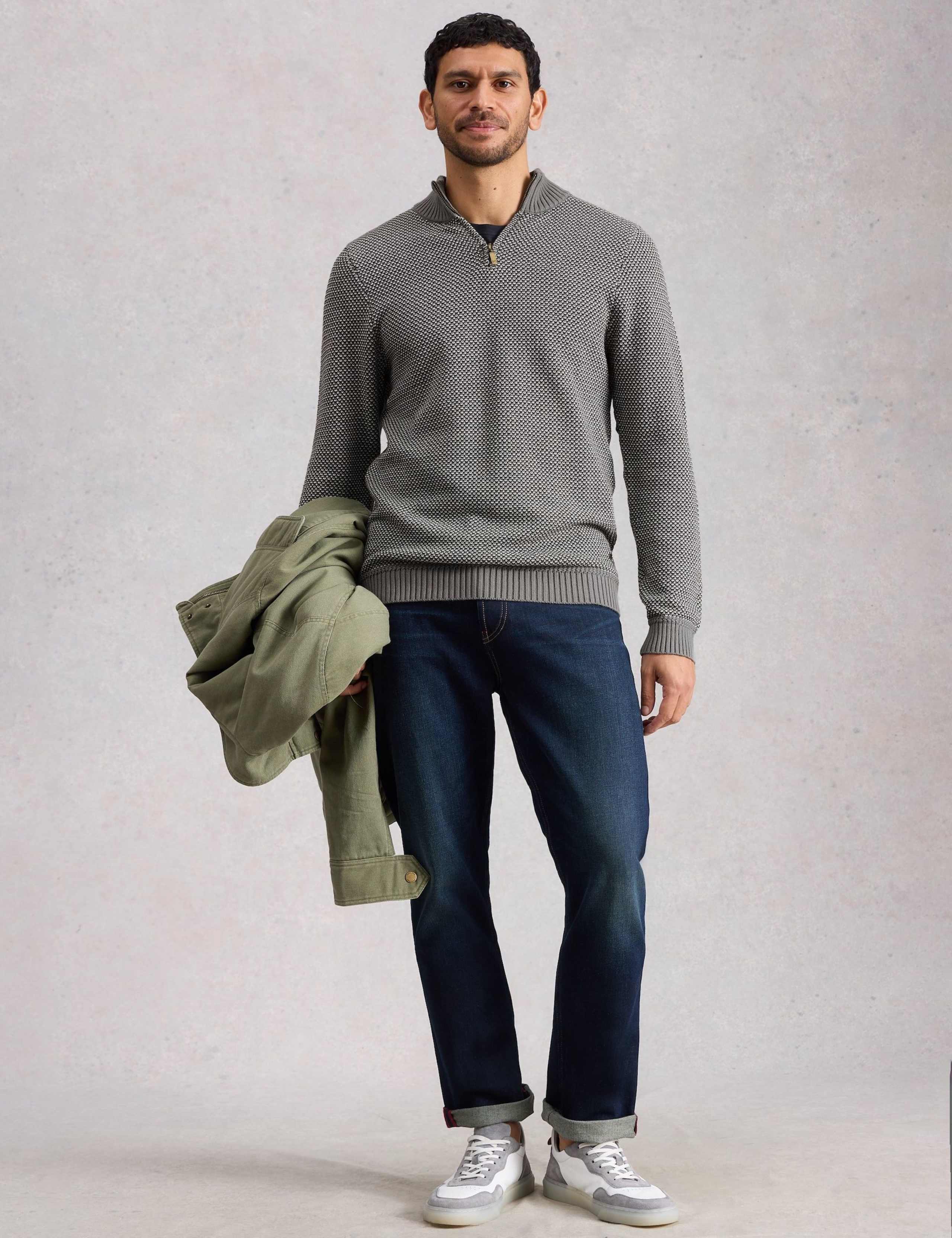 Pure Cotton Funnel Neck Half Zip Jumper