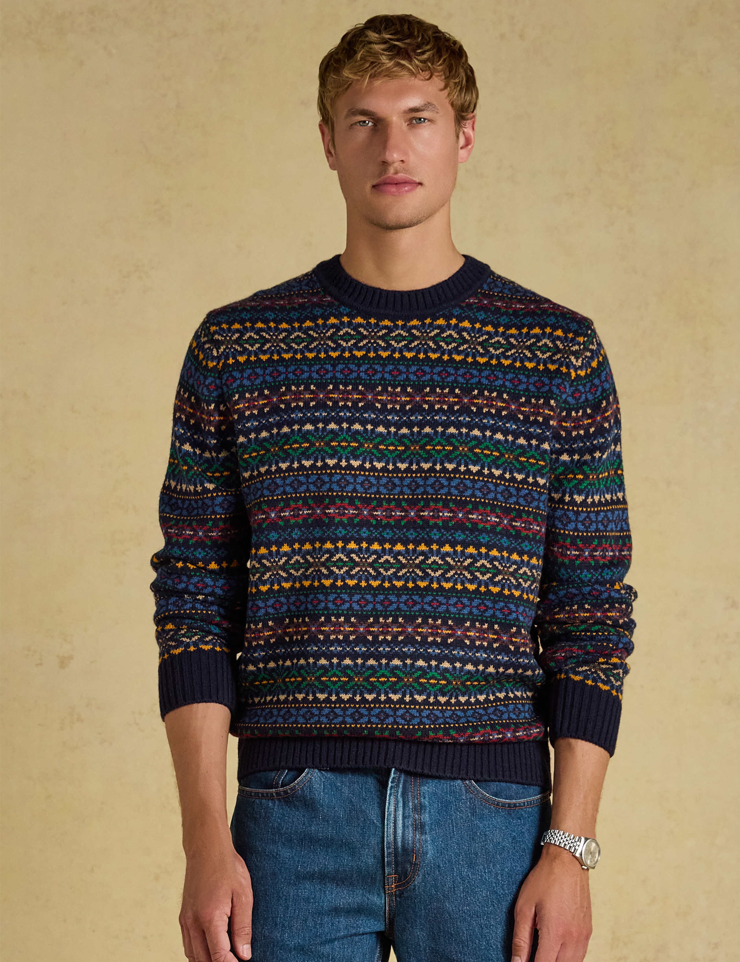 Fair Isle Crew Neck Jumper with Wool
