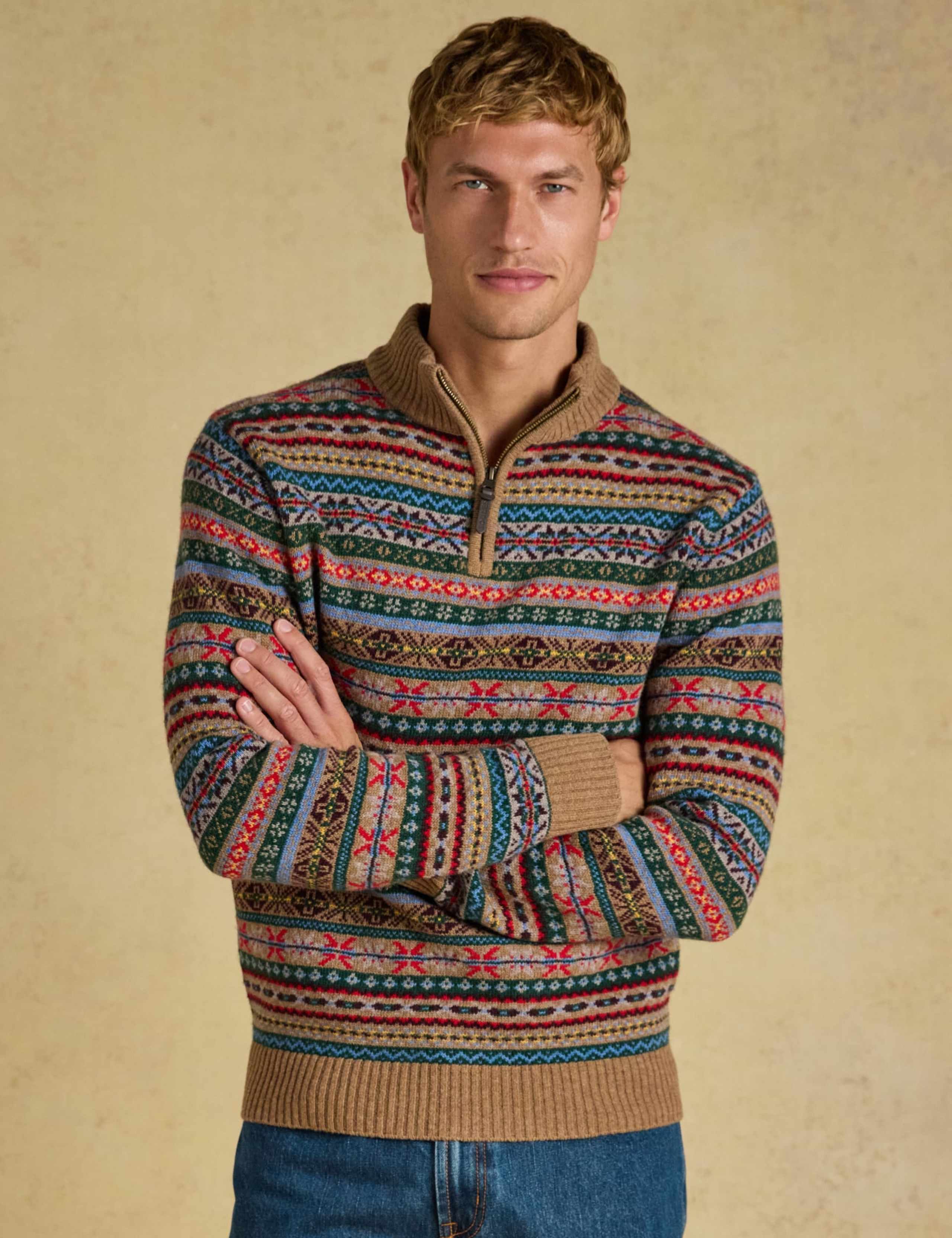 Wool Rich Fair Isle Funnel Neck Quarter Zip Jumper