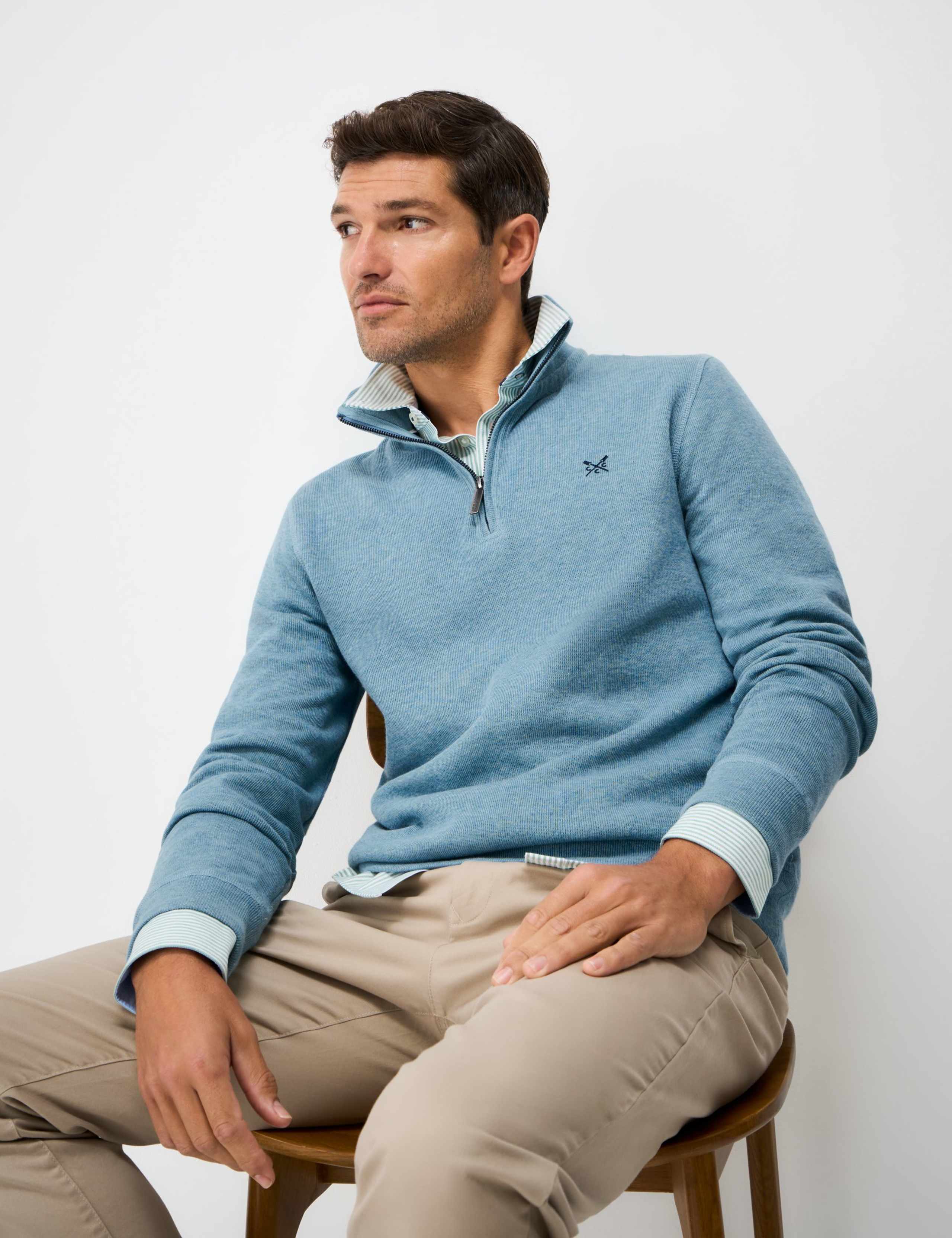 Pure Cotton Half Zip Funnel Neck Jumper