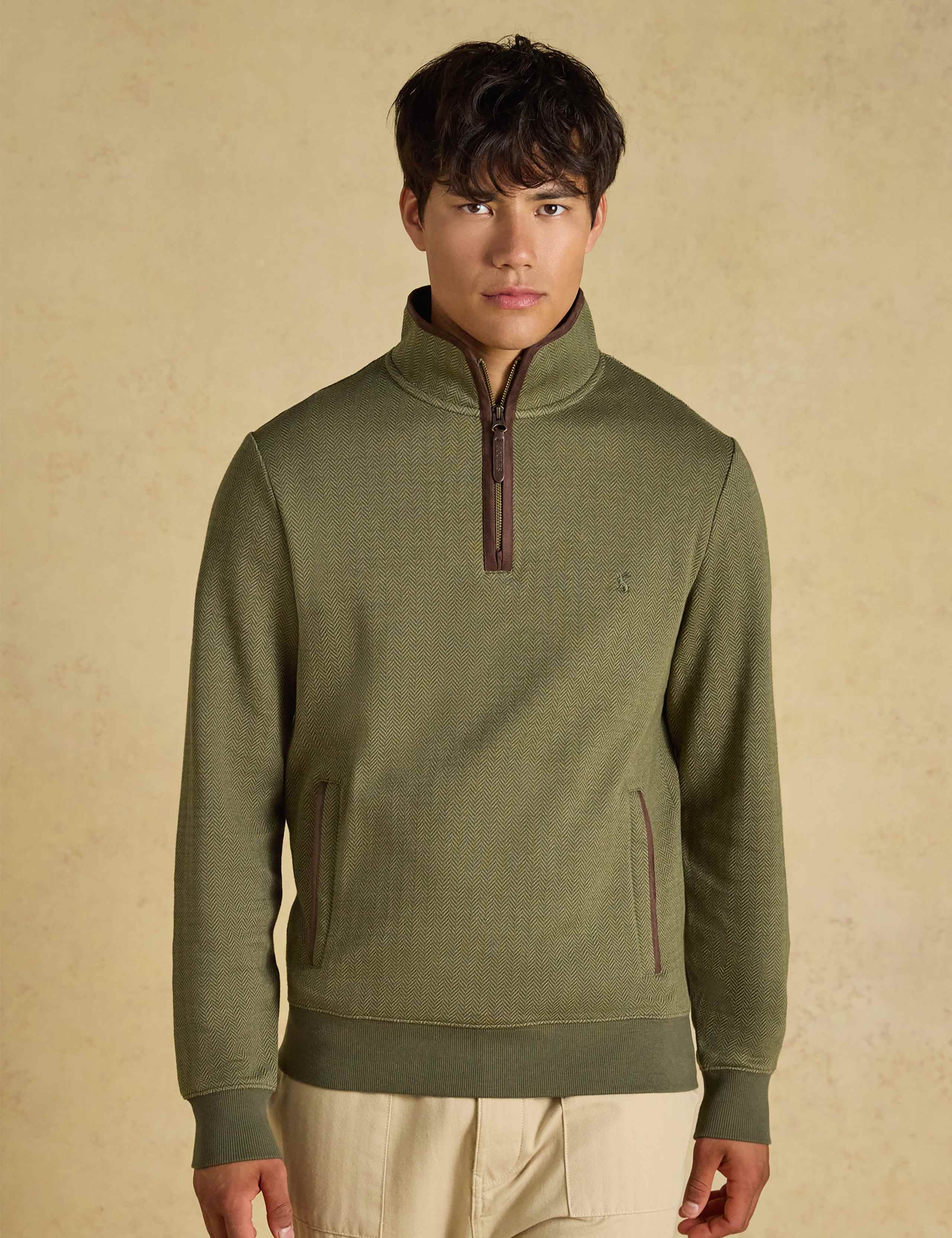 Cotton Rich Herringbone Quarter Zip Sweatshirt